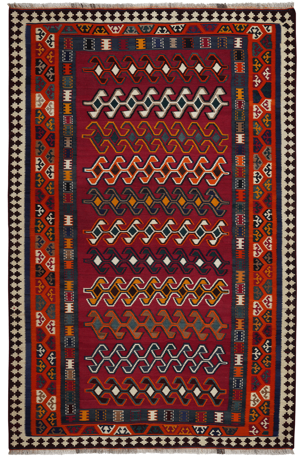 Kelim Gashgai Old — Handmade, 163x254 cm, Red, 100% Virgin Wool | Main view