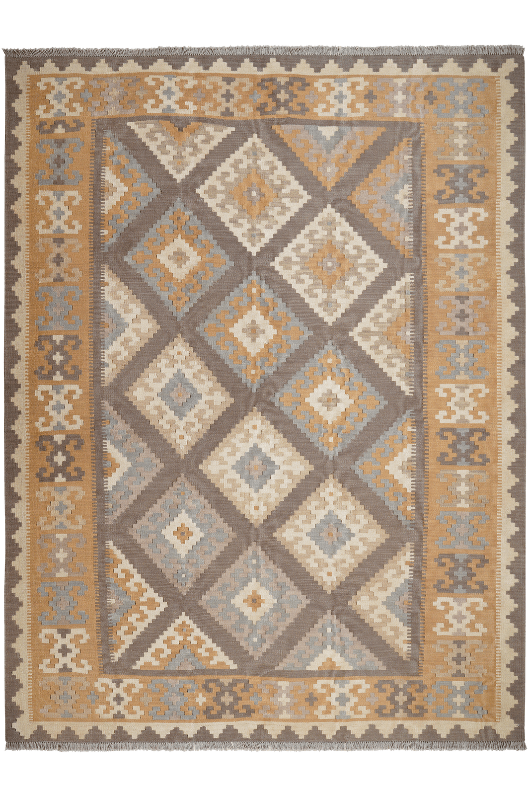 Kelim Gashgai — Handmade, 185x246 cm, Grey, 100% Virgin Wool | Main view