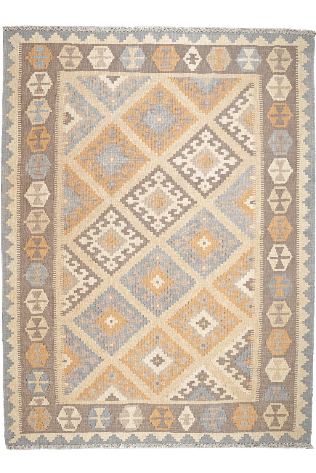 Kelim Gashgai — Handmade, 176x242 cm, Beige, 100% Virgin Wool | Main view