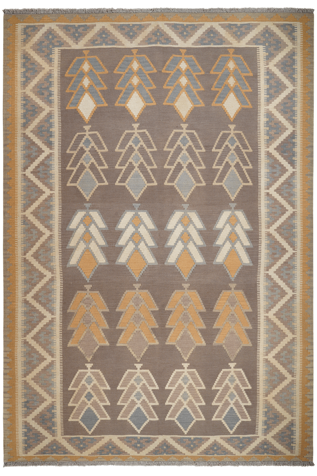 Kelim Gashgai — Handmade, 197x286 cm, Grey, 100% Virgin Wool | Main view
