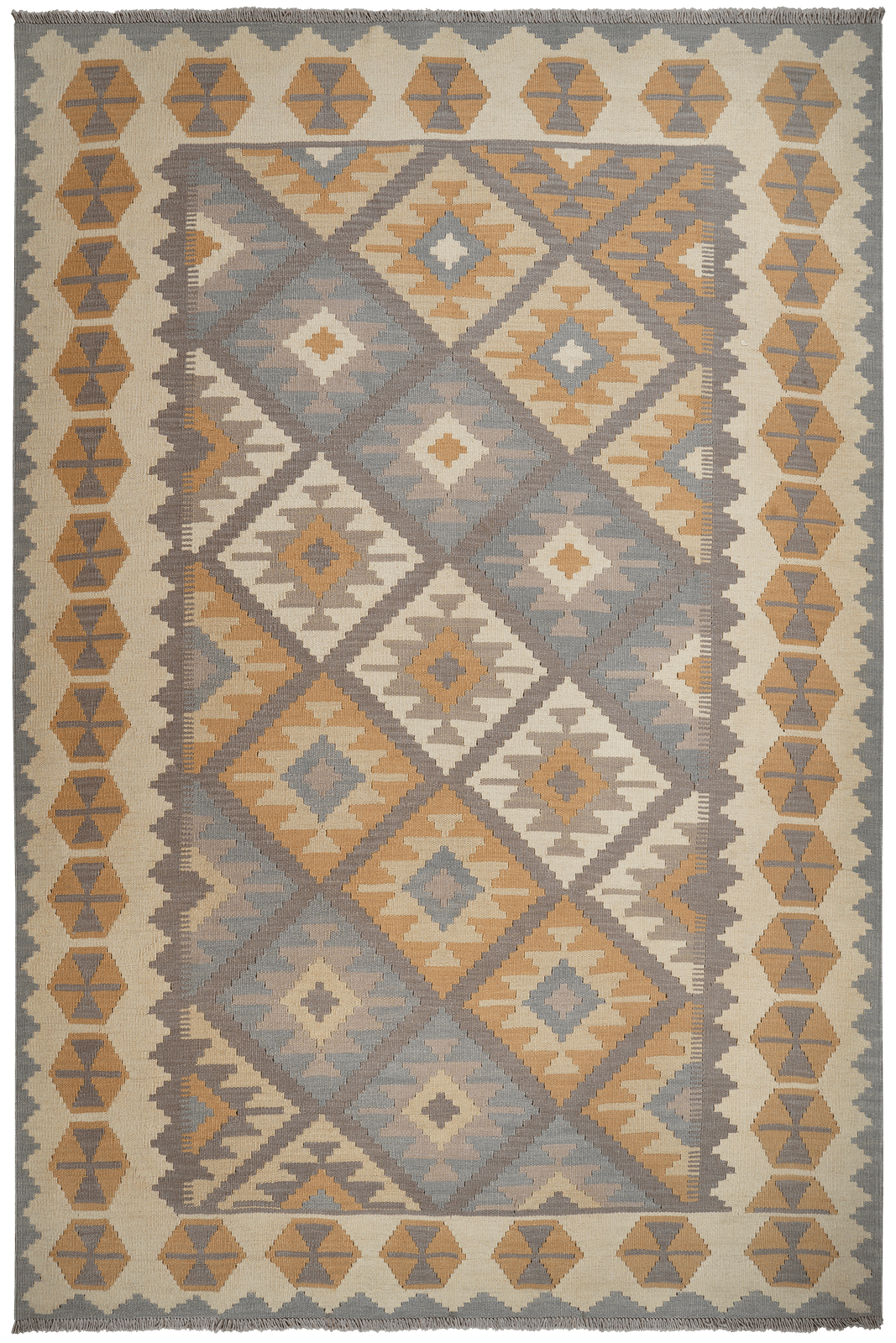 Kelim Gashgai — Handmade, 196x302 cm, Grey, 100% Virgin Wool | Main view