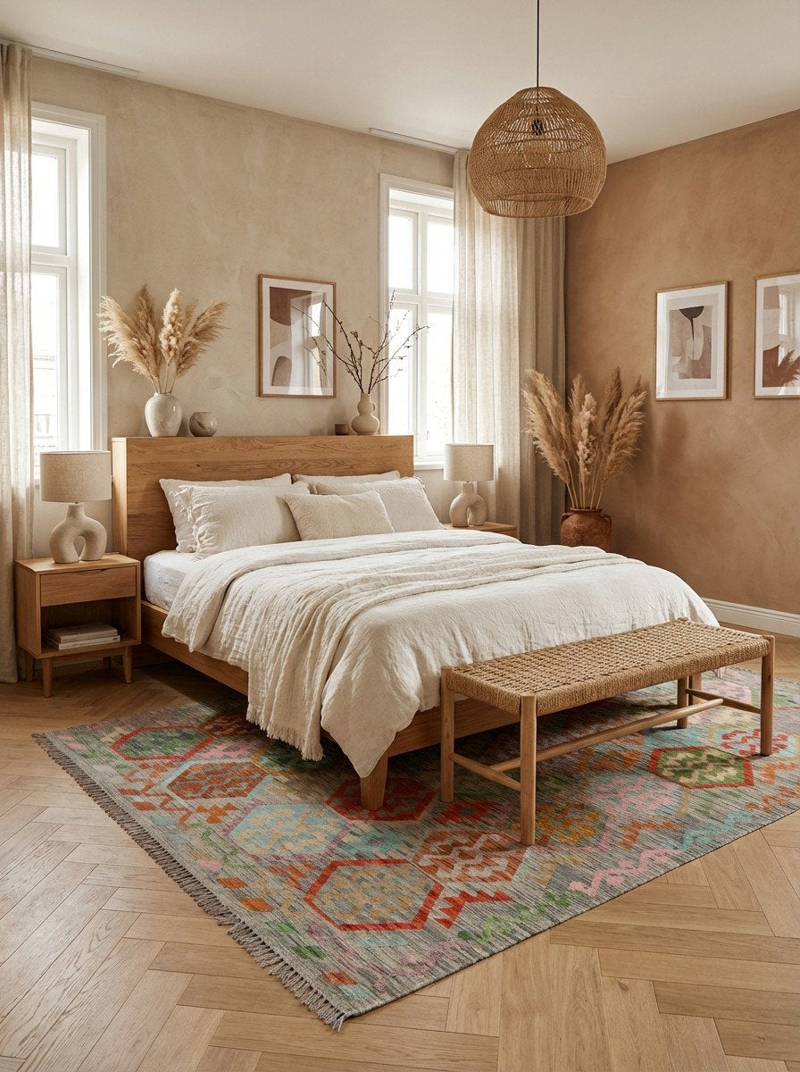 Kelim Sahara — Handgefertigt, 294x202 cm, Bunt, 100% Virgin Wool | Detail view