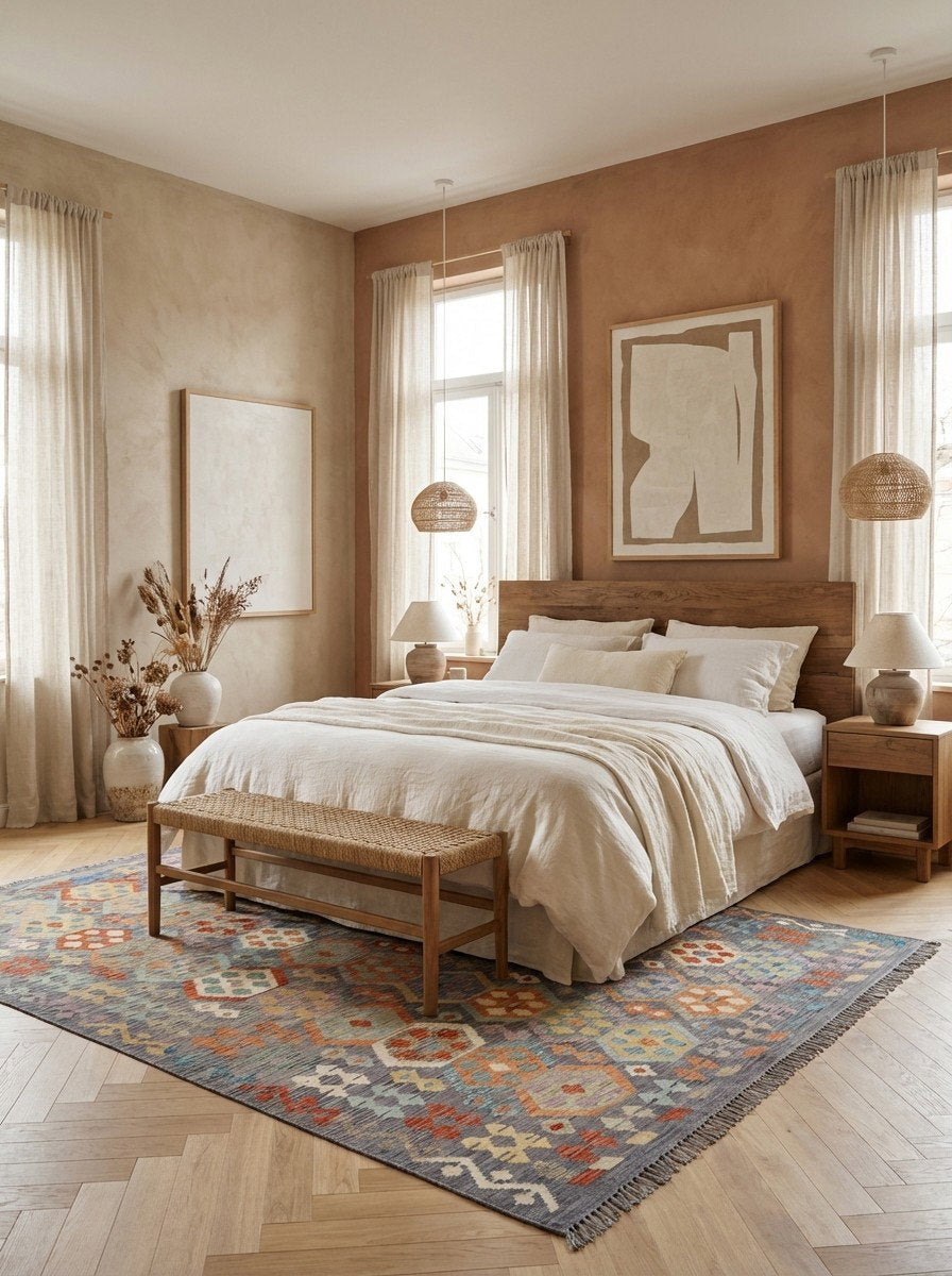 Kelim Rim — Handgefertigt, 296x205 cm, Grau, 100% Virgin Wool | Detail view