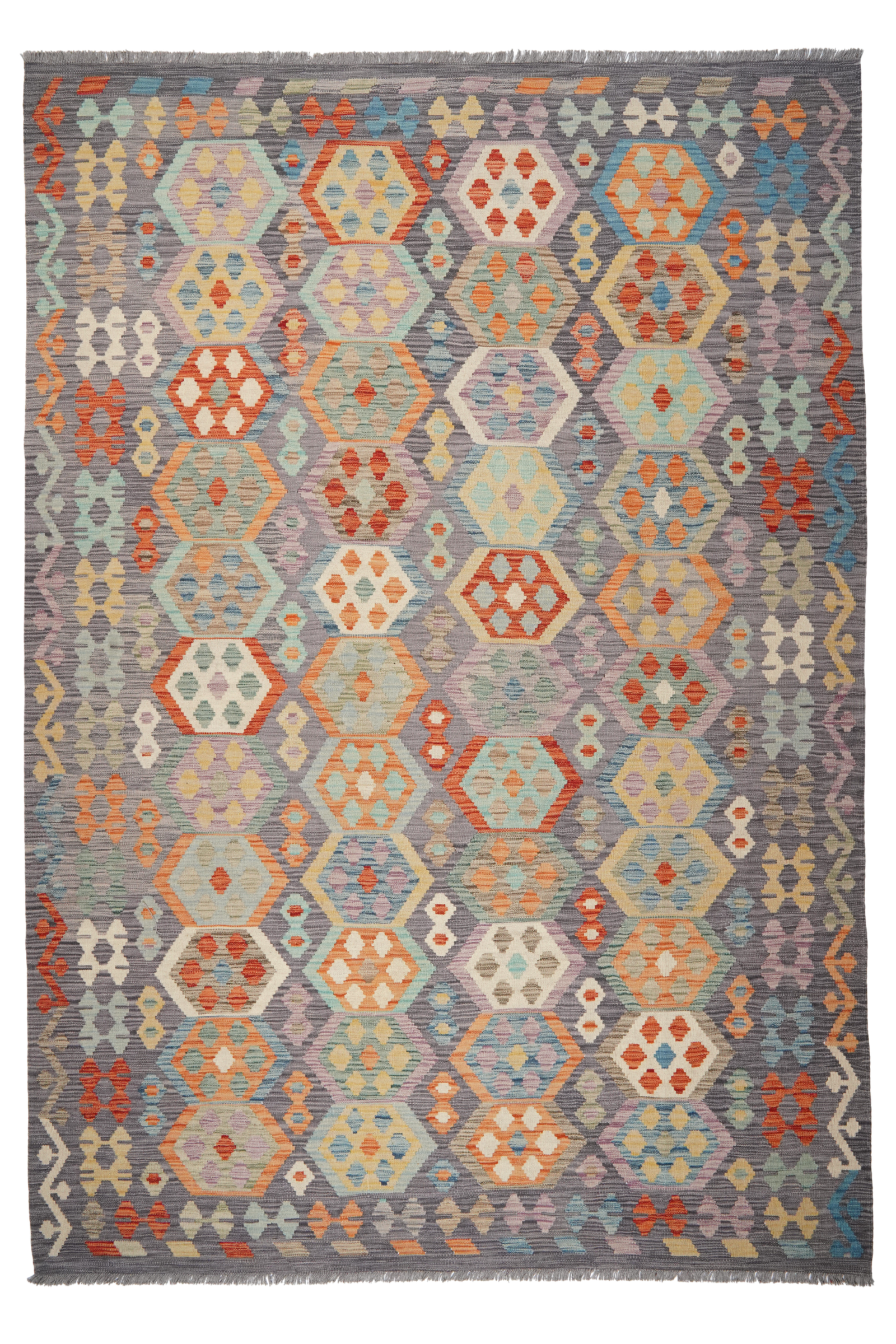 Kelim Rim — Handgefertigt, 296x205 cm, Grau, 100% Virgin Wool | Main view