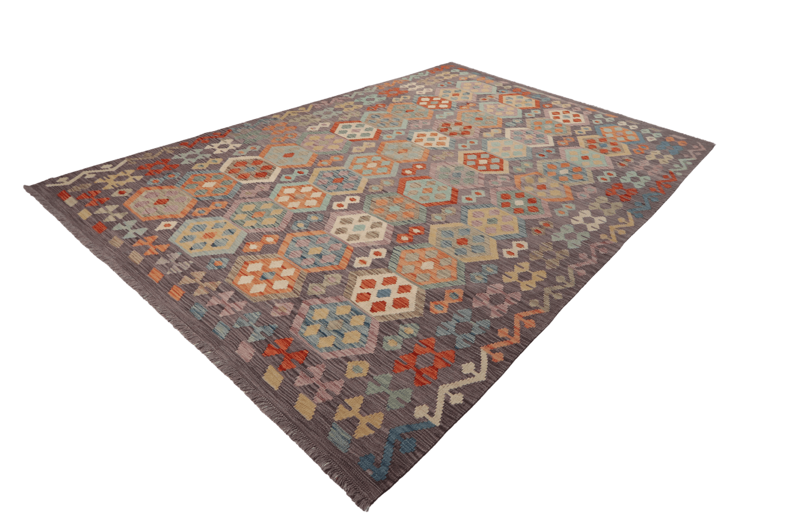 Kelim — Handmade, 205x296 cm, Grey, 100% Virgin Wool | View 6