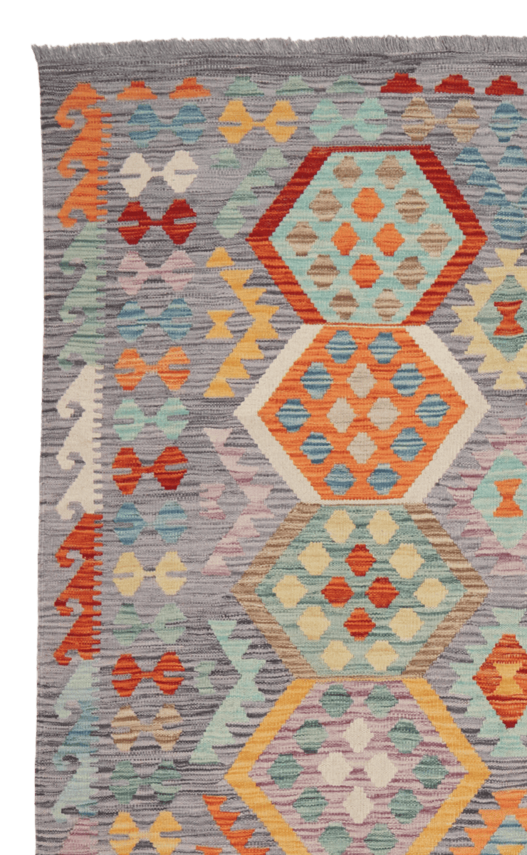 Kelim — Handmade, 200x296 cm, Grey, 100% Virgin Wool | View 3