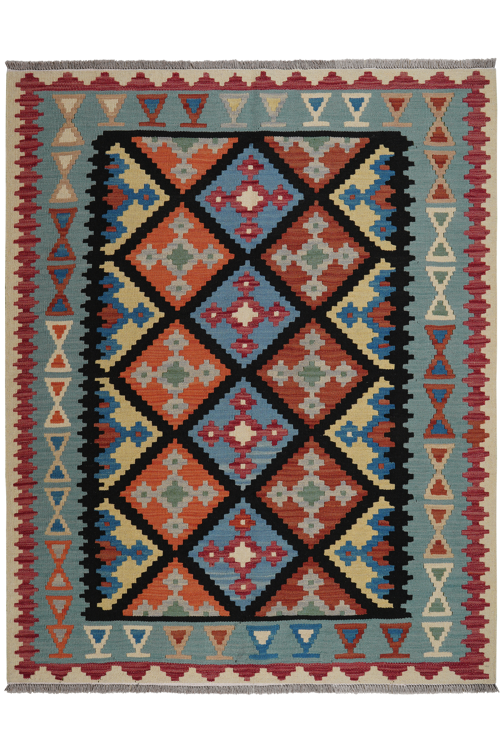 Kelim Gashgai — Handgefertigt, 193x155 cm, Blau, 100% Virgin Wool | Main view