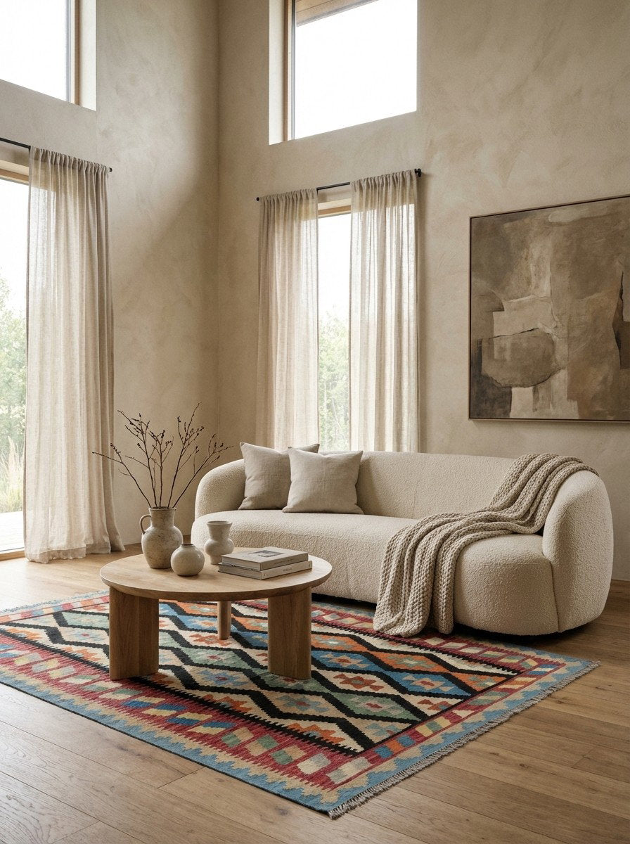 Kelim Gashgai — Handgefertigt, 200x157 cm, Rot, 100% Virgin Wool | Detail view