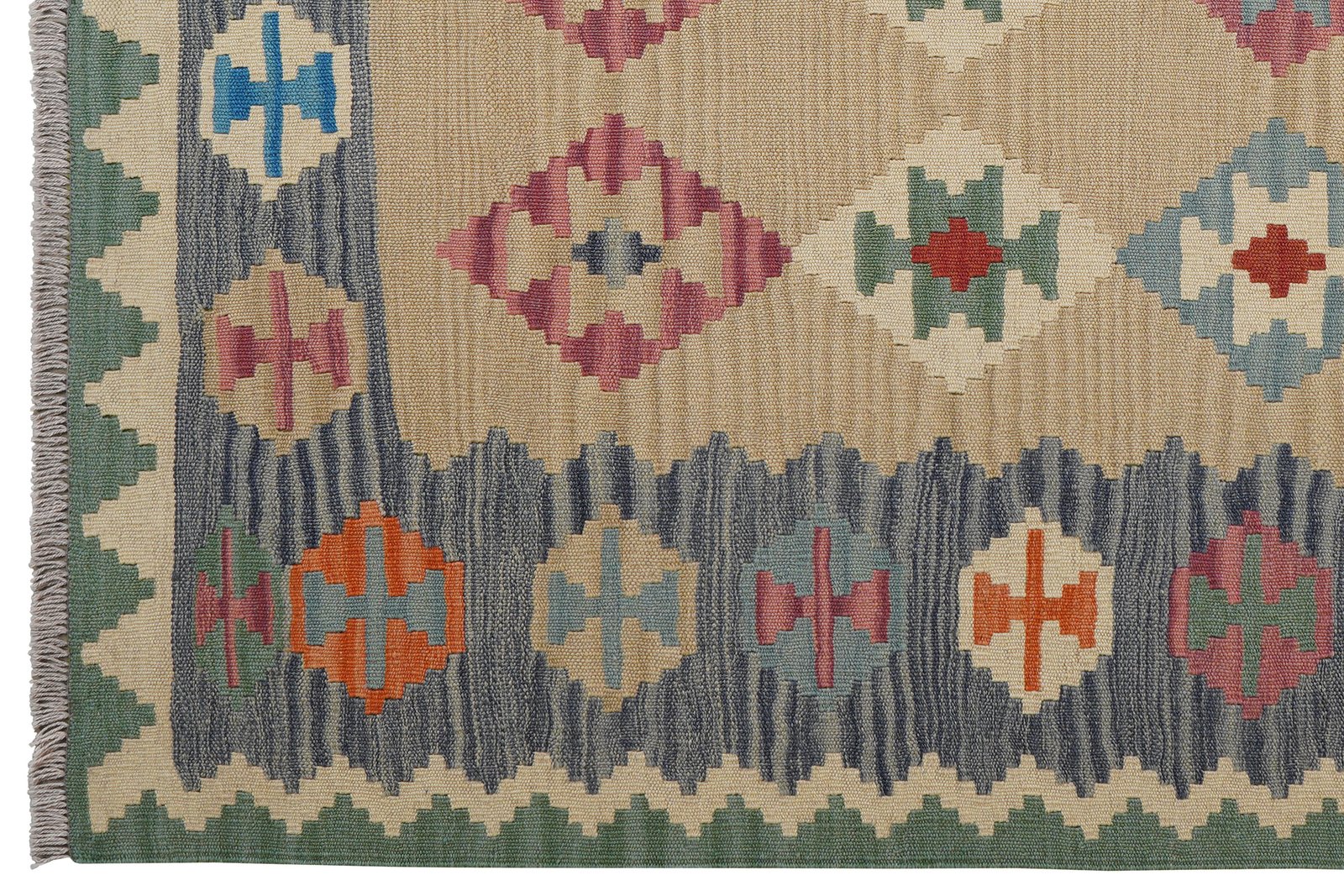 Kelim Gashgai — Handmade, 159x202 cm, Beige, 100% Virgin Wool | View 3