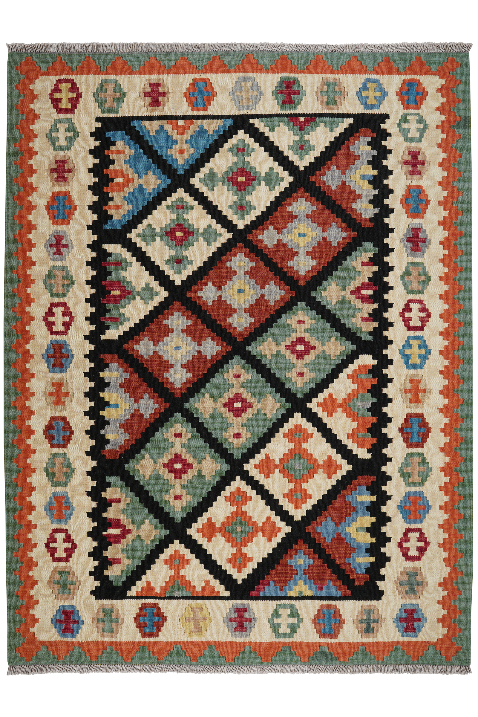 Kelim Gashgai — Handgefertigt, 199x151 cm, Beige, 100% Virgin Wool | Main view