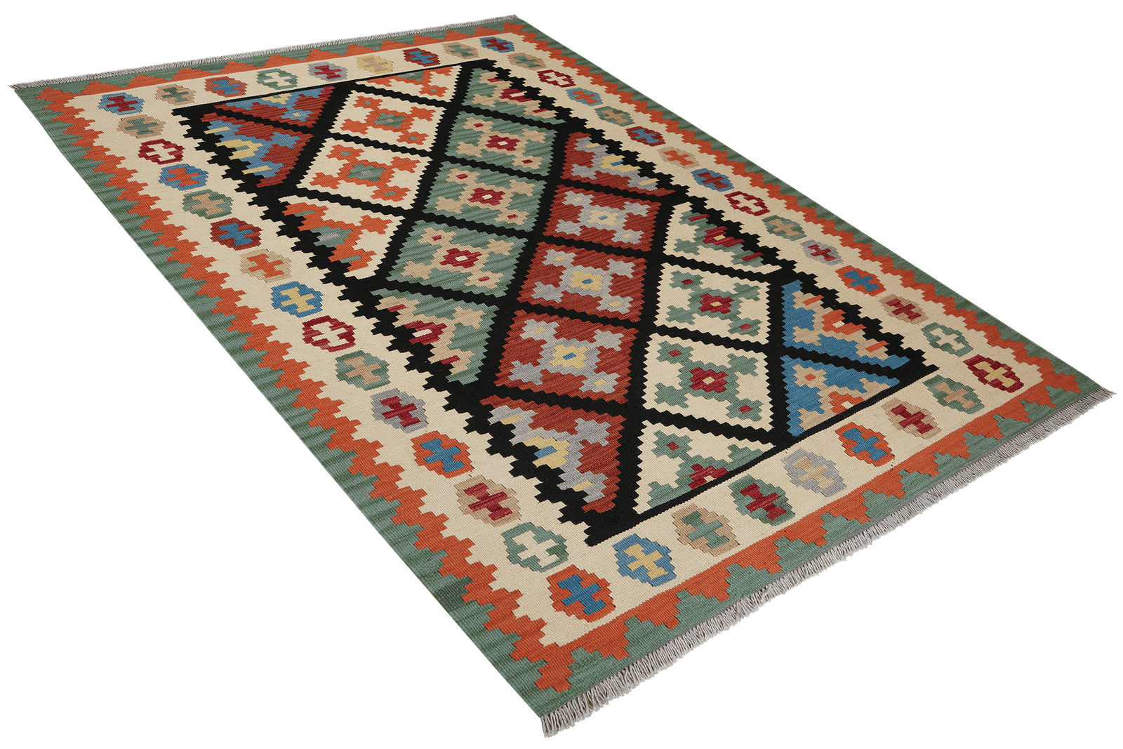 Kelim Gashgai — Handmade, 151x199 cm, Black, 100% Virgin Wool | View 4