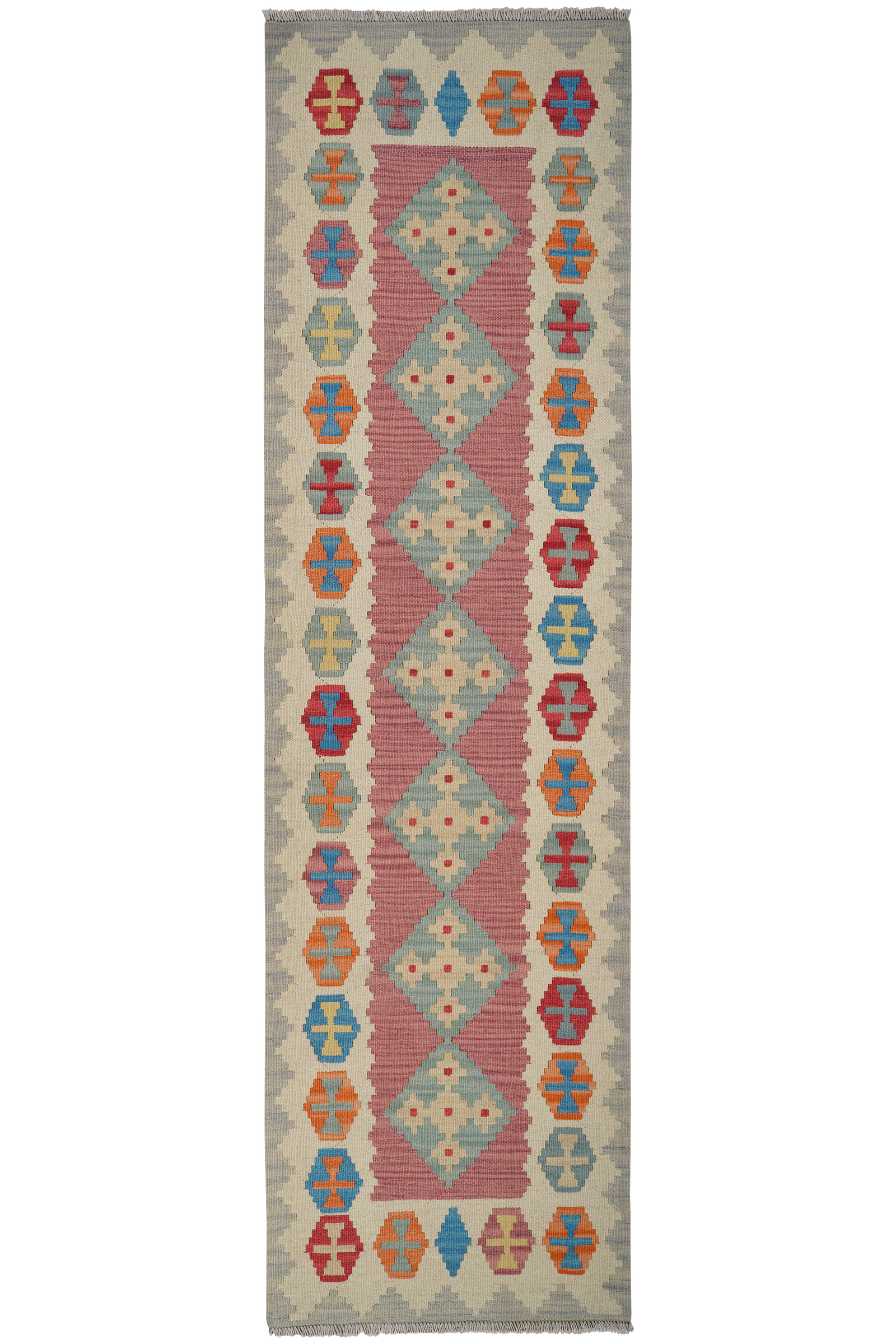 Kelim Gashgai — Handgefertigt, 293x81 cm, Beige, 100% Virgin Wool | Main view