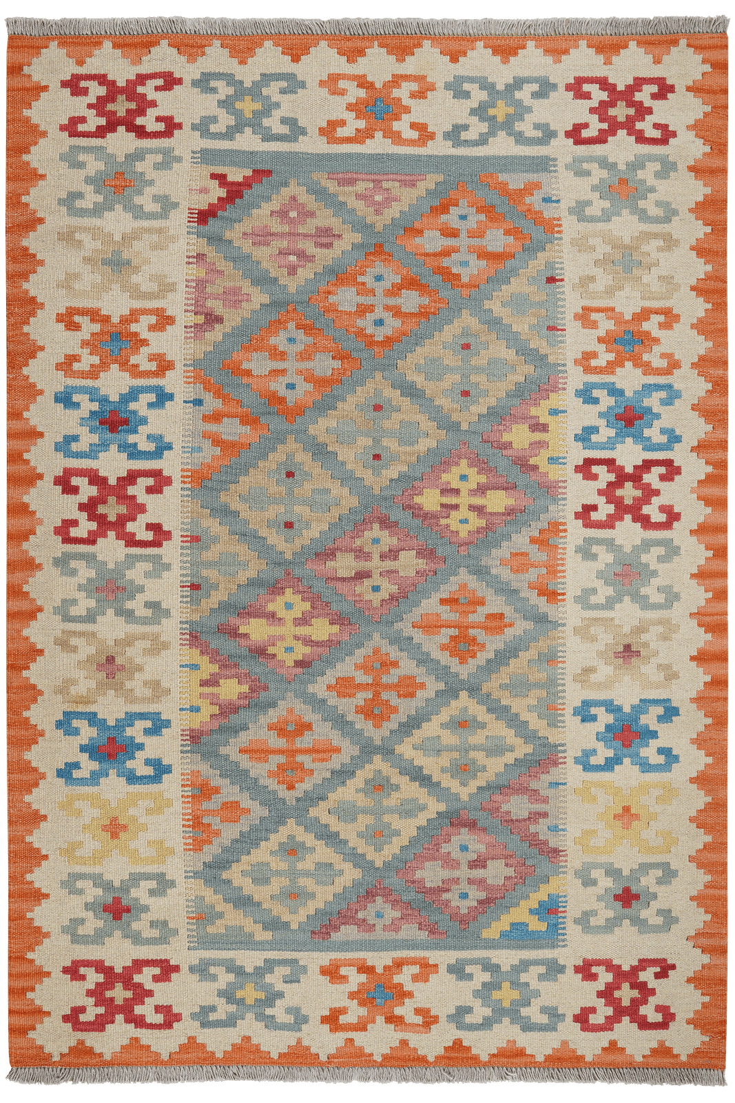 Kelim Gashgai — Handmade, 121x174 cm, Blue, 100% Virgin Wool | Main view