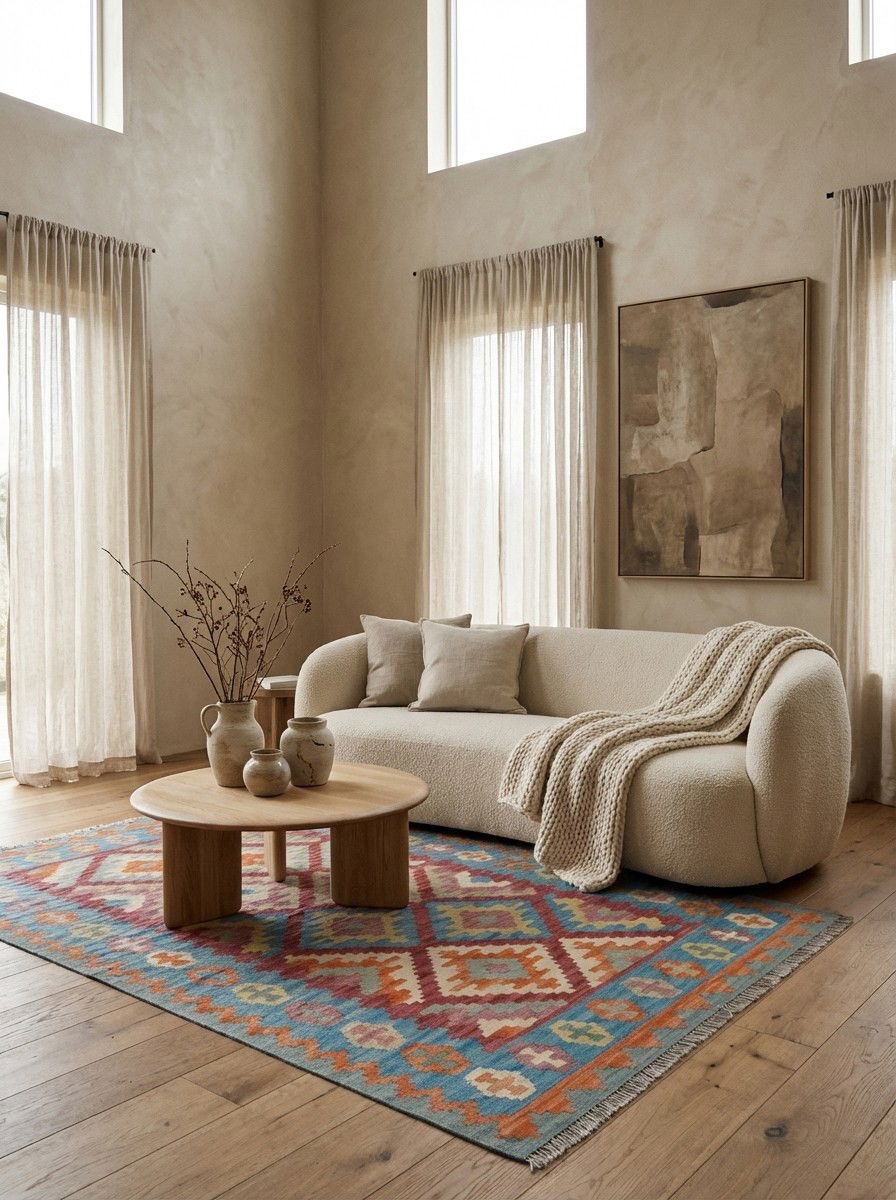 Kelim Gashgai — Handgefertigt, 184x130 cm, Blau, 100% Virgin Wool | Detail view