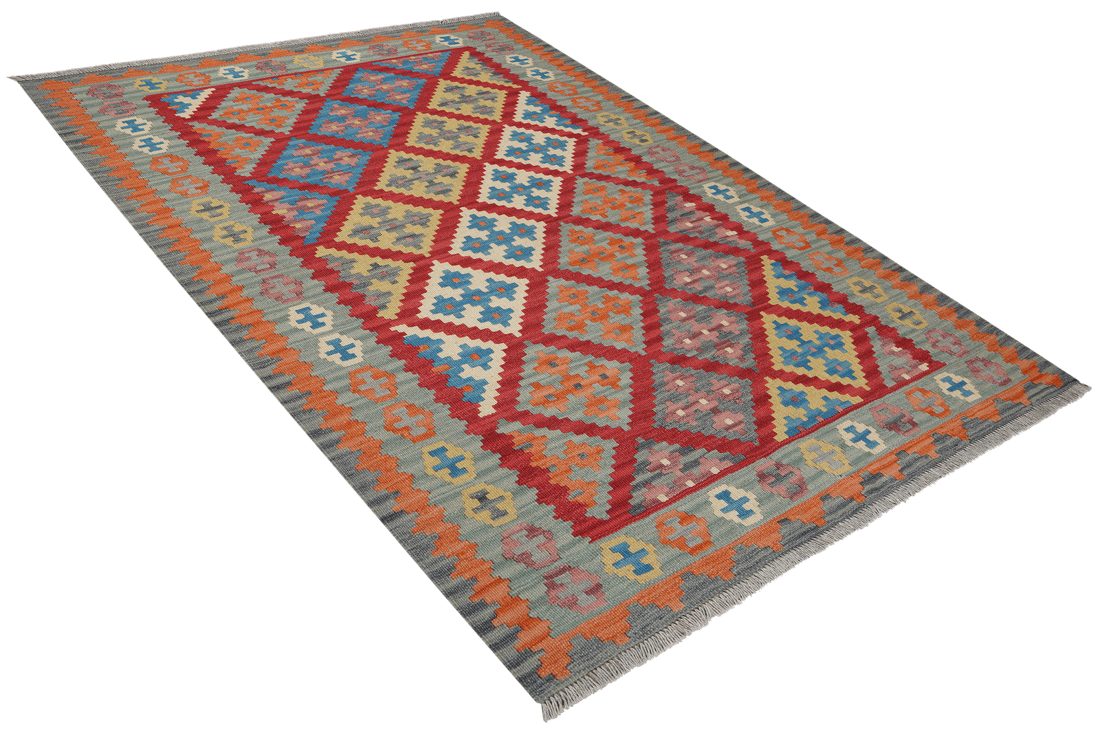 Kelim Gashgai — Handmade, 132x183 cm, Red, 100% Virgin Wool | View 4