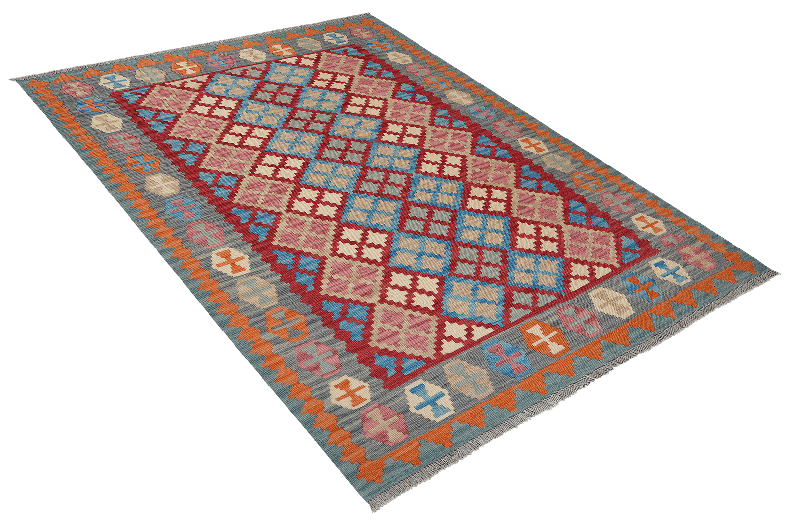 Kelim Gashgai — Handmade, 159x206 cm, Red, 100% Virgin Wool | View 4