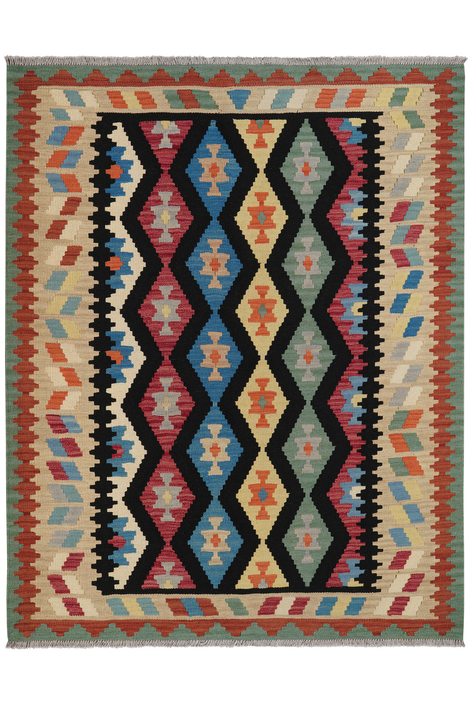 Kelim Gashgai — Handgefertigt, 197x157 cm, Beige, 100% Virgin Wool | Main view