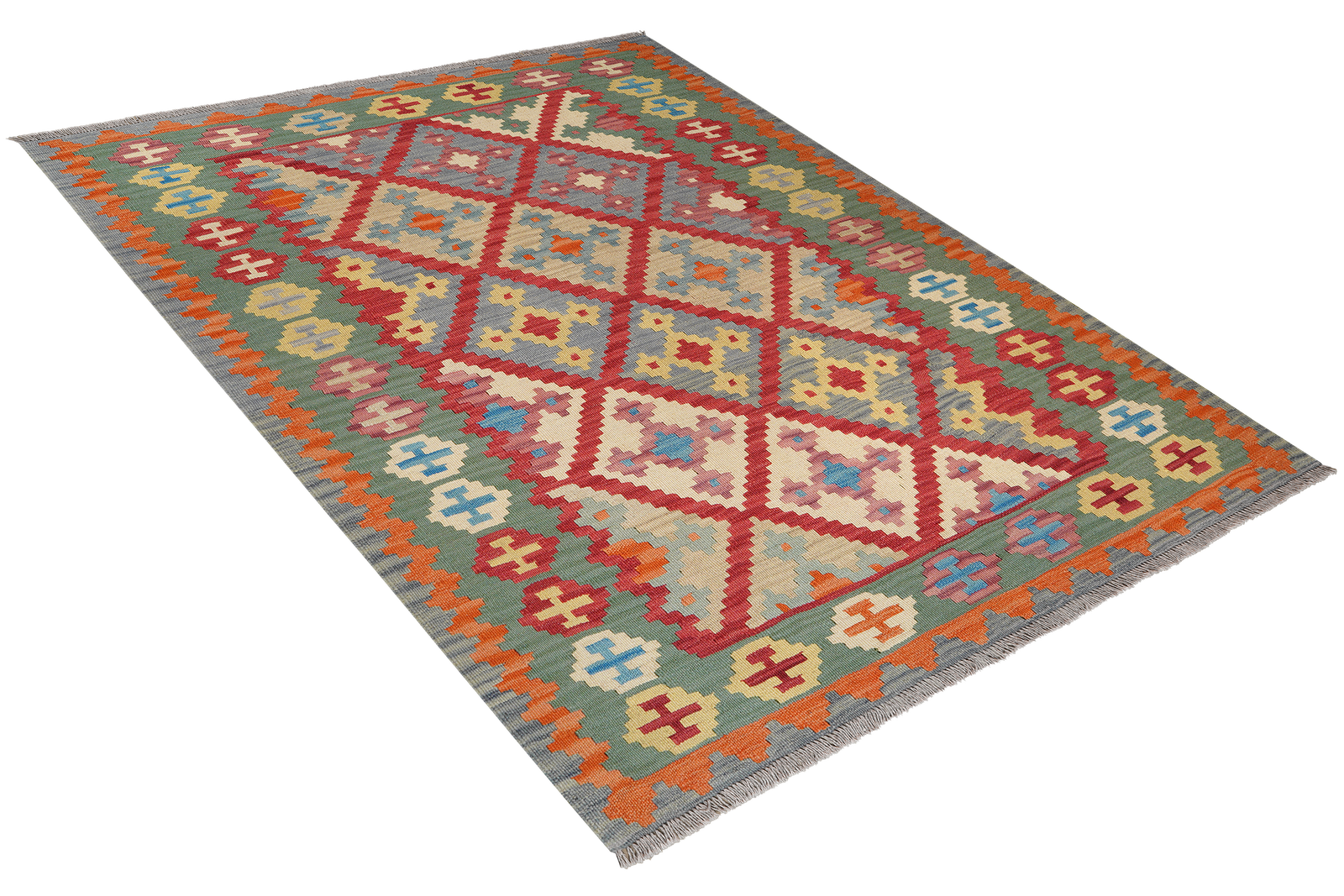 Kelim Gashgai — Handgefertigt, 197x158 cm, Grün, 100% Virgin Wool | View 5