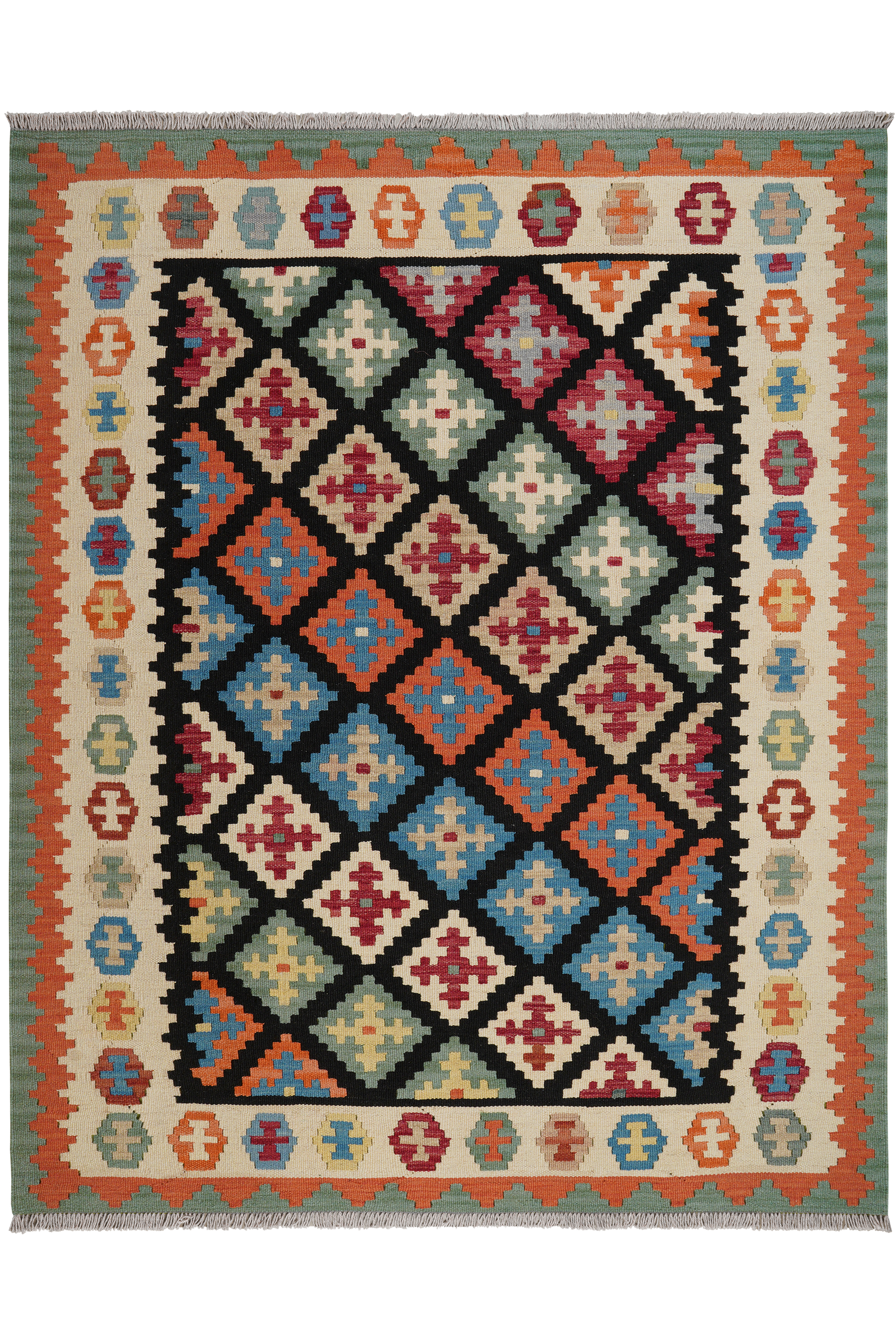 Kelim Gashgai — Handgefertigt, 194x157 cm, Beige, 100% Virgin Wool | Main view