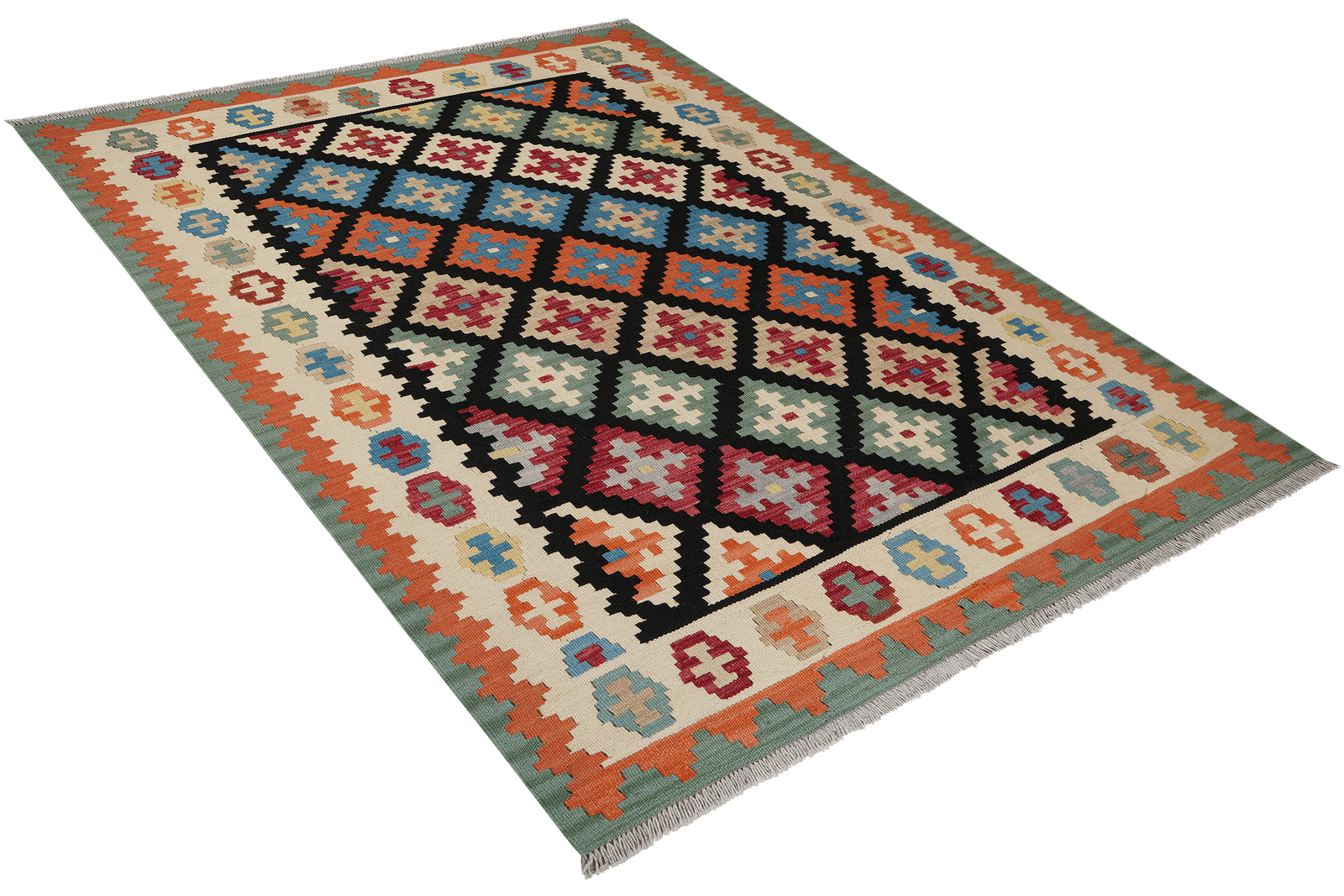 Kelim Gashgai — Handmade, 157x194 cm, Black, 100% Virgin Wool | View 4