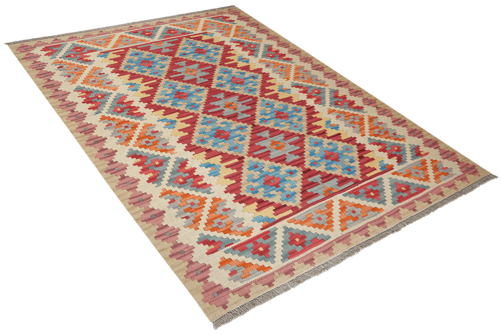 Kelim Gashgai — Handmade, 155x197 cm, Red, 100% Virgin Wool | View 4
