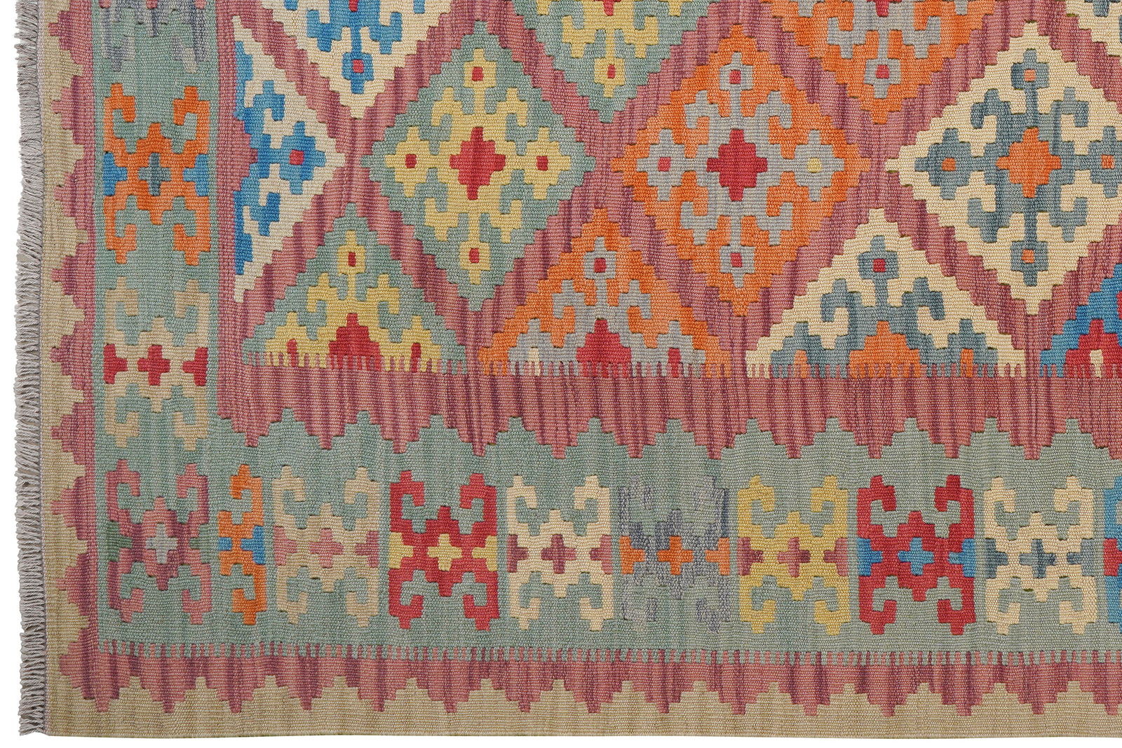 Kelim Gashgai — Handgefertigt, 249x184 cm, Grün, 100% Virgin Wool | View 4