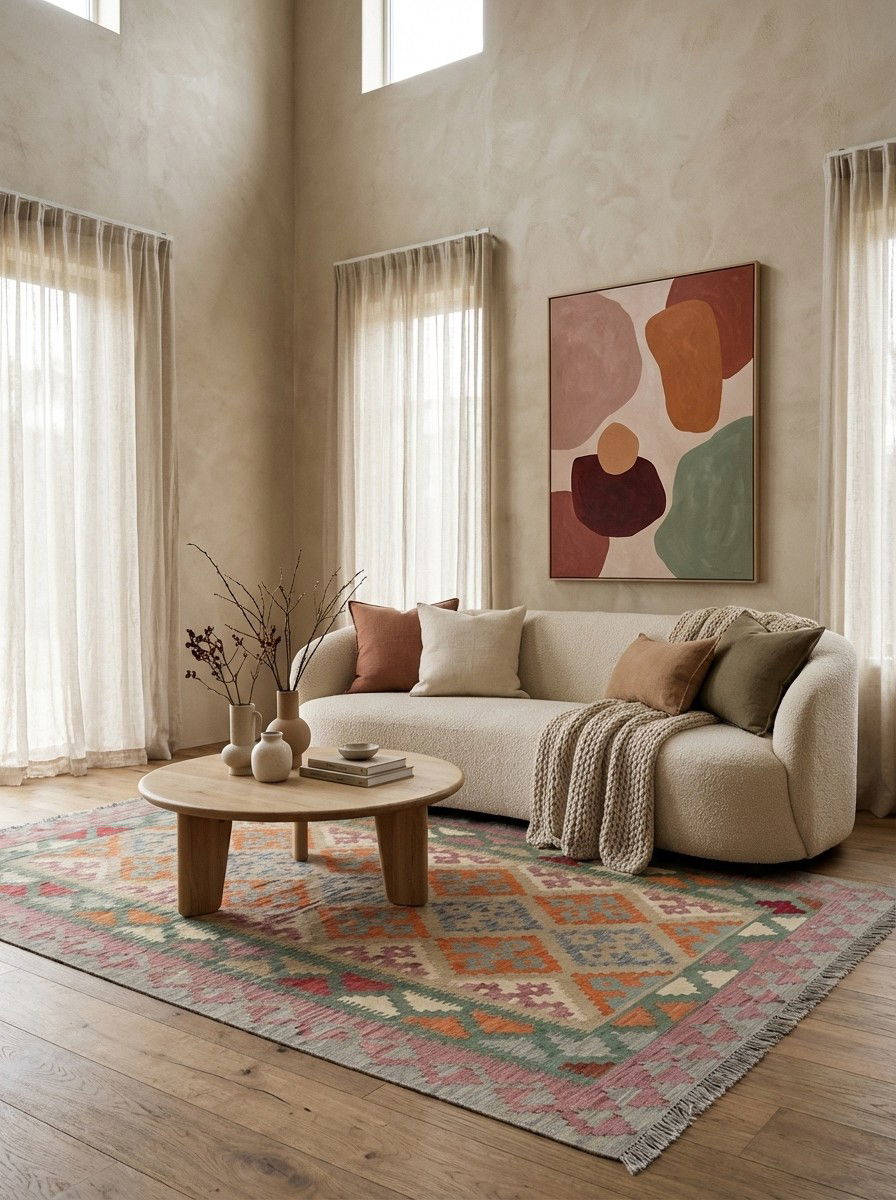 Kelim Gashgai — Handgefertigt, 249x175 cm, Grün, 100% Virgin Wool | Detail view