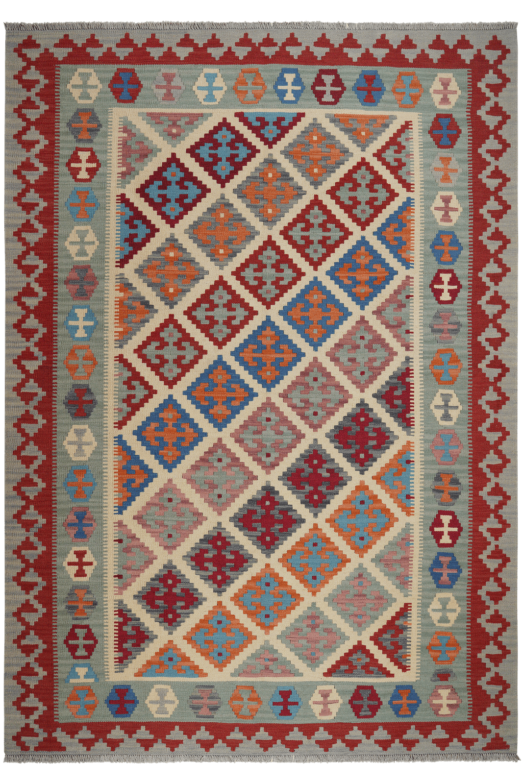 Kelim Gashgai — Handmade, 176x252 cm, Beige, 100% Virgin Wool | Main view