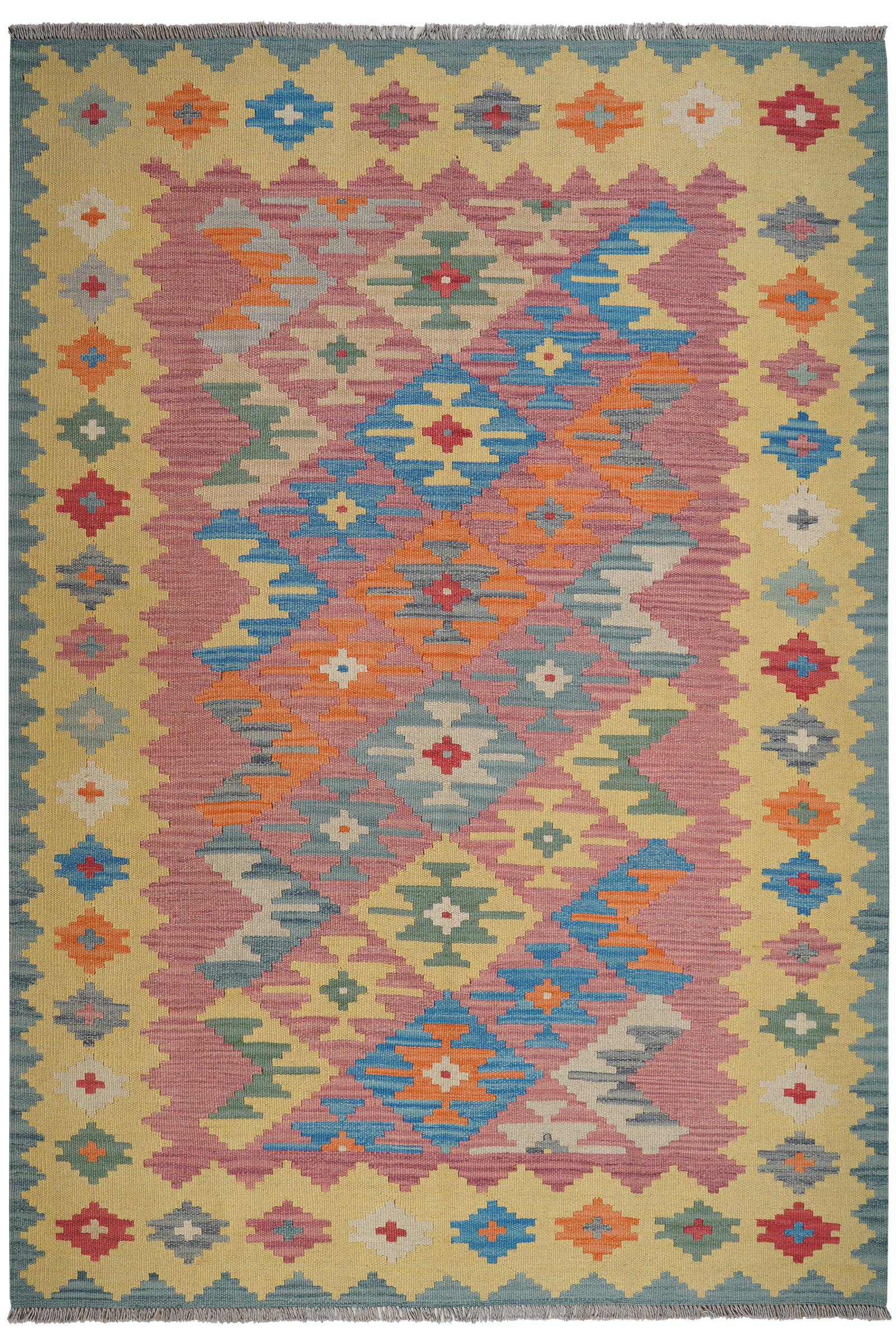 Kelim Gashgai — Handgefertigt, 241x167 cm, Gelb, 100% Virgin Wool | Main view