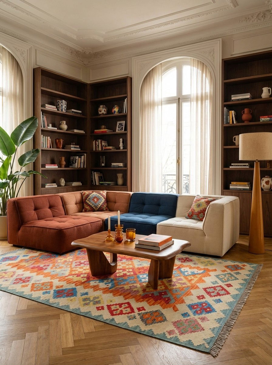 Kelim Gashgai — Handgefertigt, 250x171 cm, Beige, 100% Virgin Wool | Back view