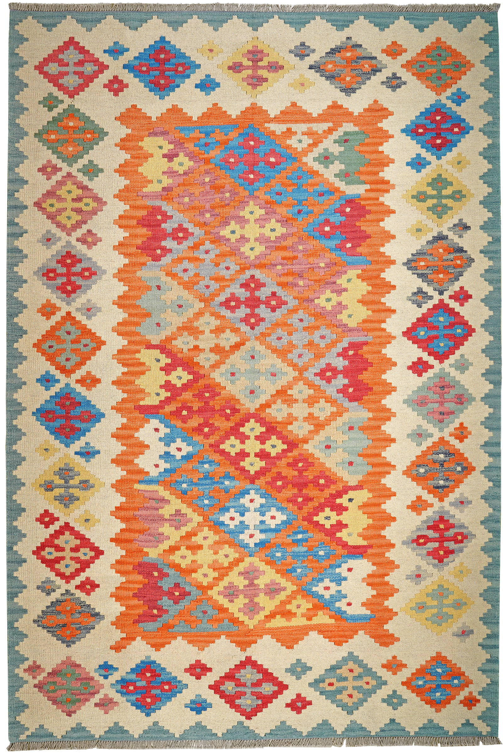 Kelim Gashgai — Handgefertigt, 250x171 cm, Beige, 100% Virgin Wool | Main view