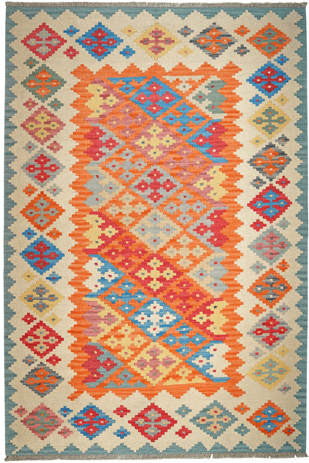 Kelim Gashgai — Handmade, 171x250 cm, Orange, 100% Virgin Wool | Main view