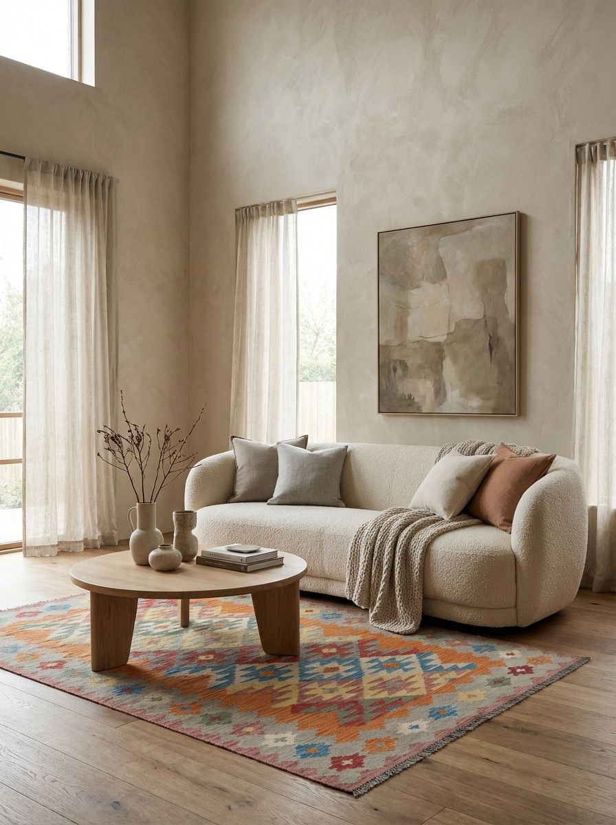 Kelim Gashgai — Handgefertigt, 246x170 cm, Beige, 100% Virgin Wool | Detail view