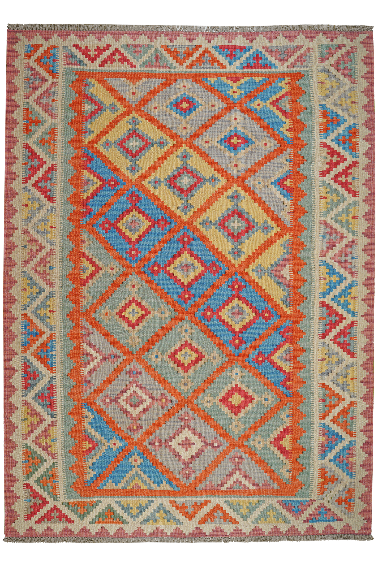 Kelim Gashgai — Handgefertigt, 250x183 cm, Beige, 100% Virgin Wool | Main view