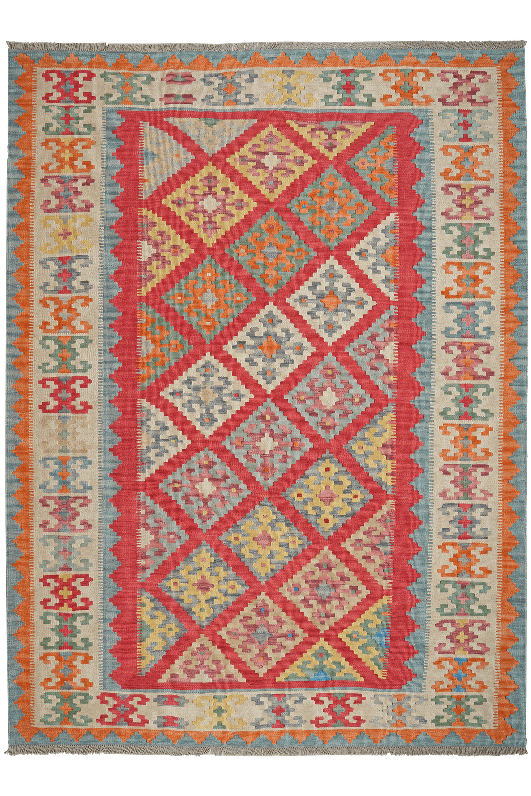 Kelim Gashgai — Handmade, 183x246 cm, Red, 100% Virgin Wool | Main view