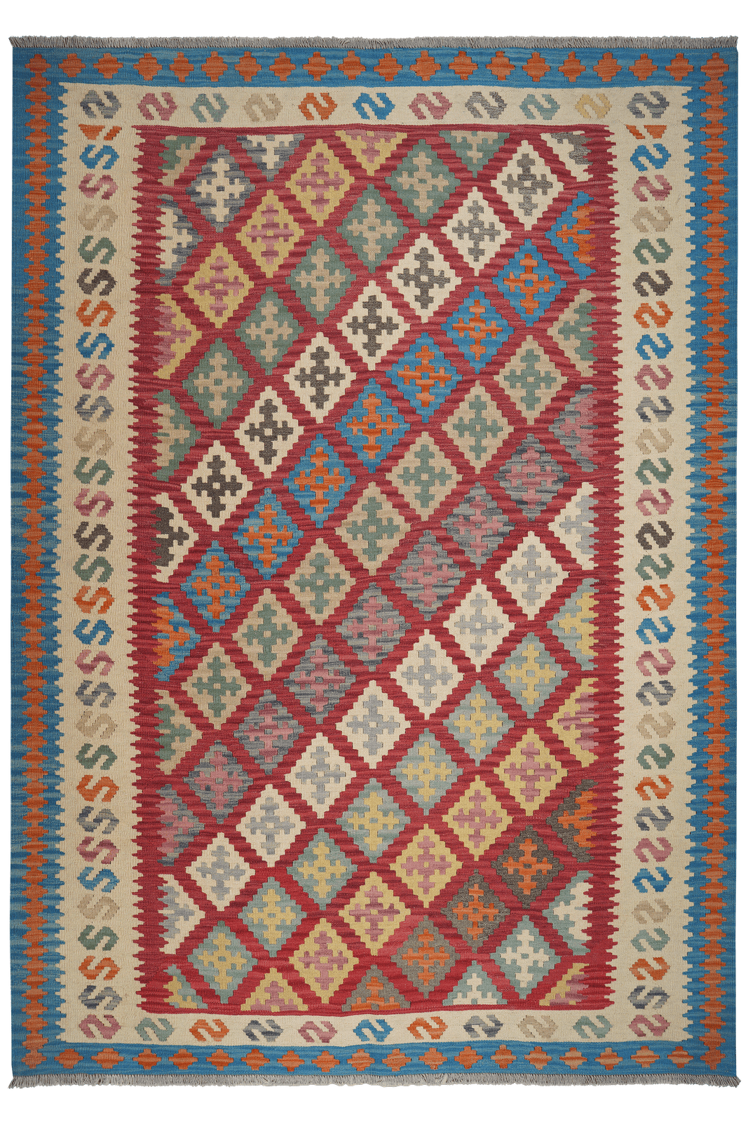 Kelim Gashgai — Handmade, 210x297 cm, Red, 100% Virgin Wool | Main view