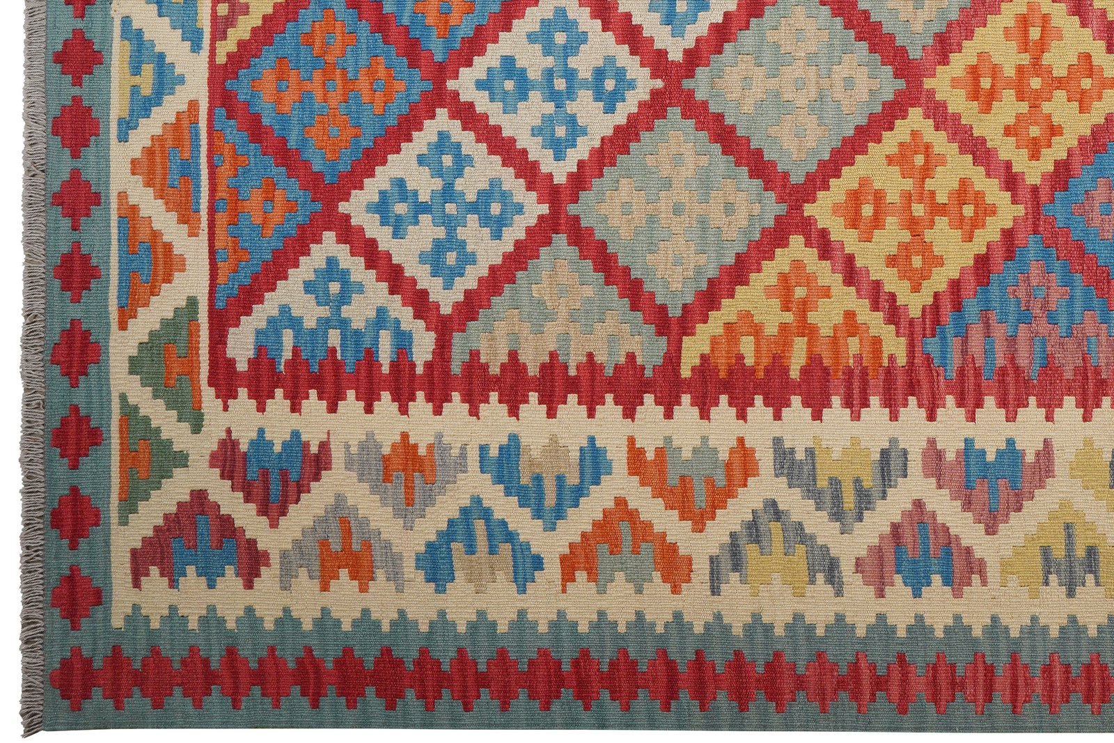 Kelim Gashgai — Handmade, 209x302 cm, Red, 100% Virgin Wool | View 3