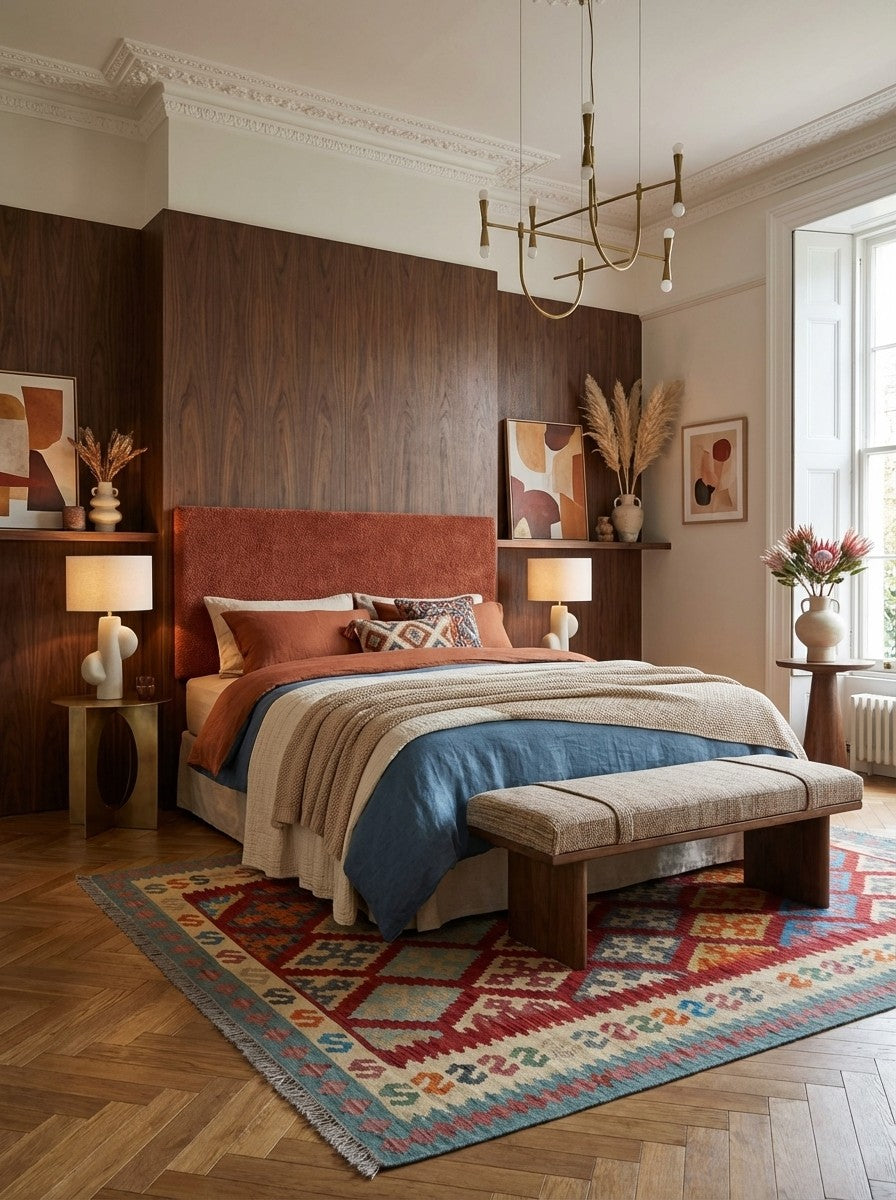 Kelim Gashgai — Handmade, 213x293 cm, Red, 100% Virgin Wool | Back view
