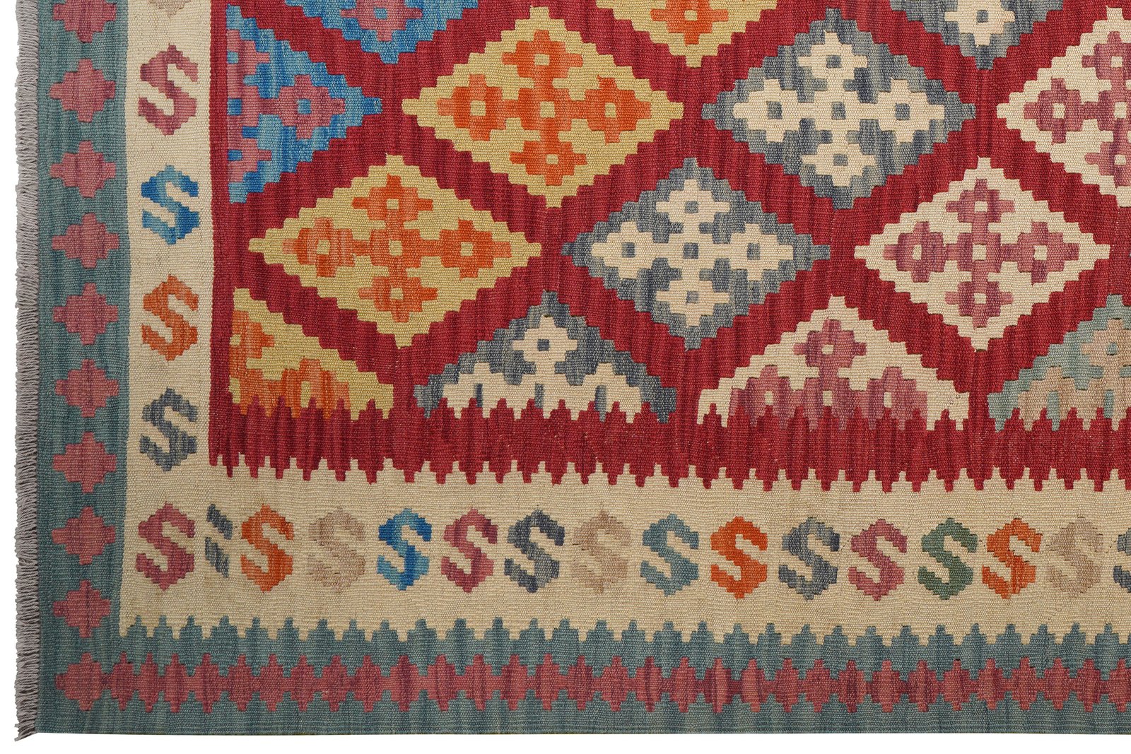 Kelim Gashgai — Handmade, 213x293 cm, Red, 100% Virgin Wool | View 3