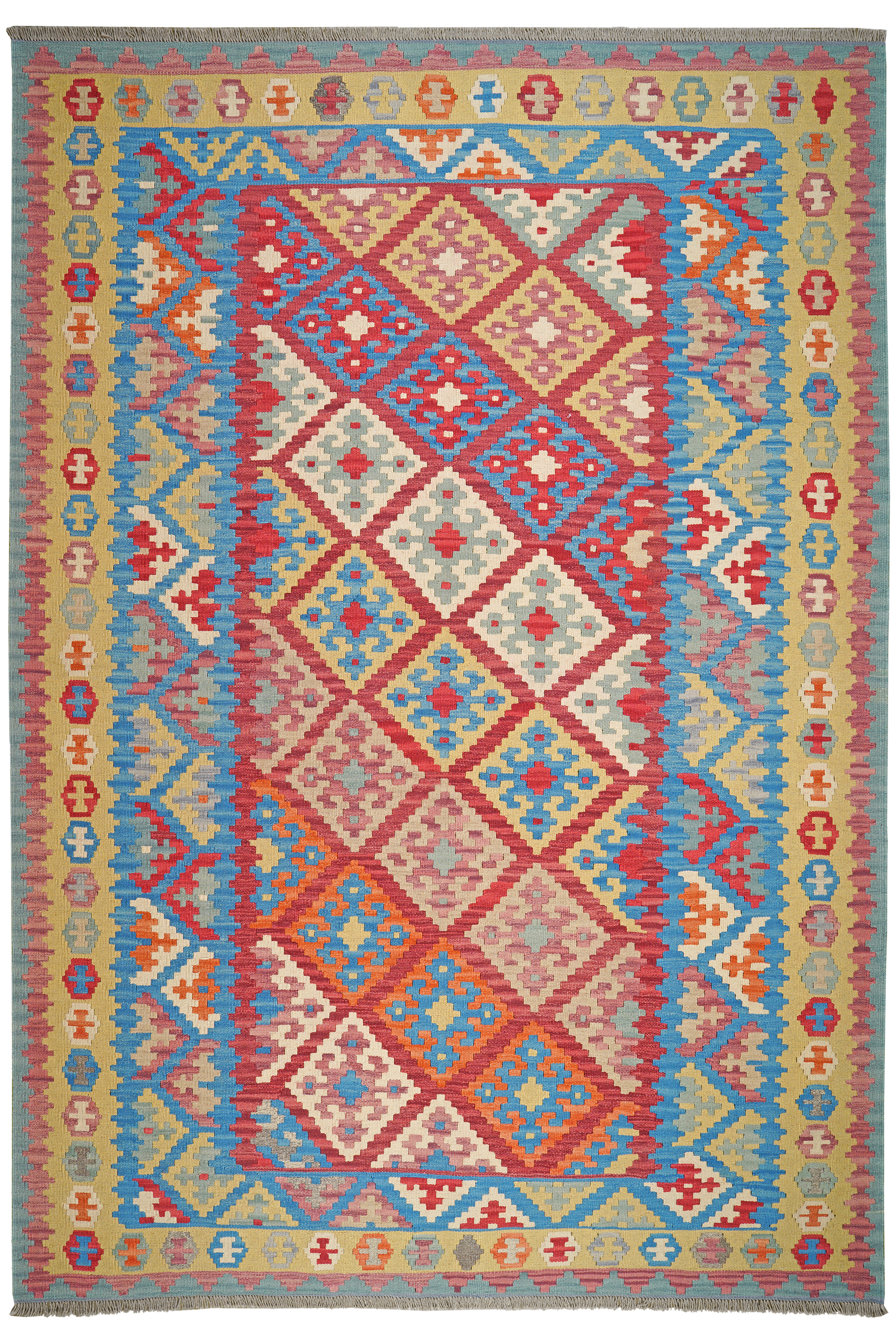 Kelim Gashgai — Handgefertigt, 290x200 cm, Blau, 100% Virgin Wool | Main view