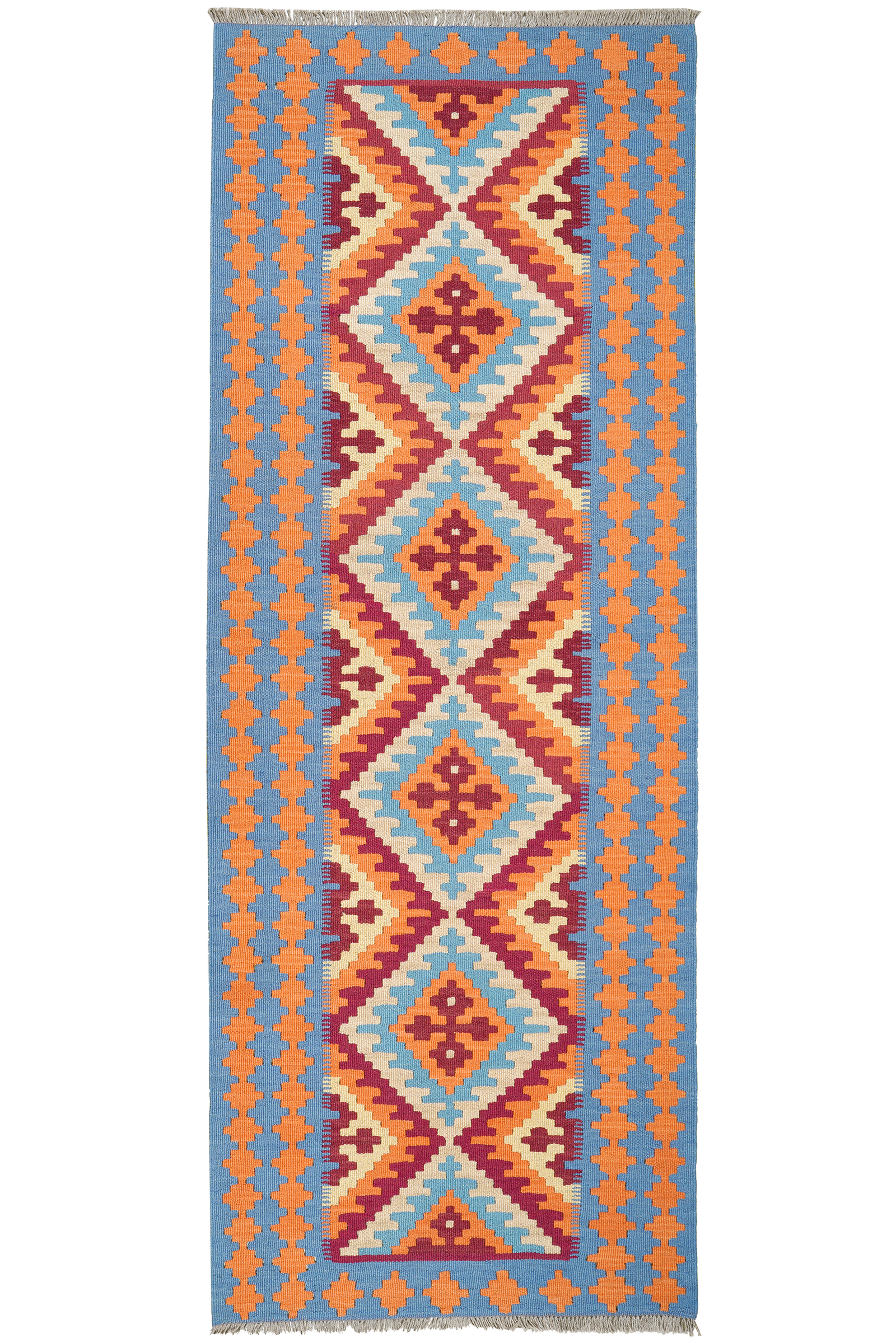 Kelim Gashgai — Handgefertigt, 240x86 cm, Blau, 100% Virgin Wool | Main view