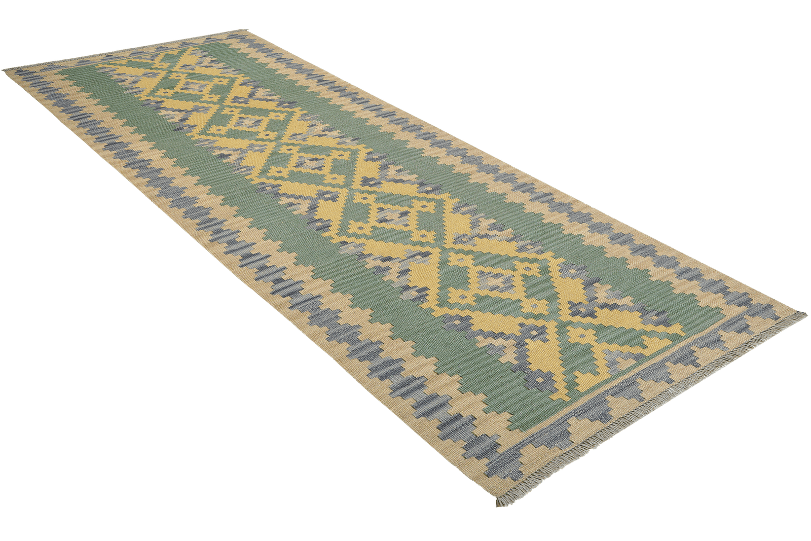 Kelim Gashgai — Handmade, 90x252 cm, Green, 100% Virgin Wool | View 4