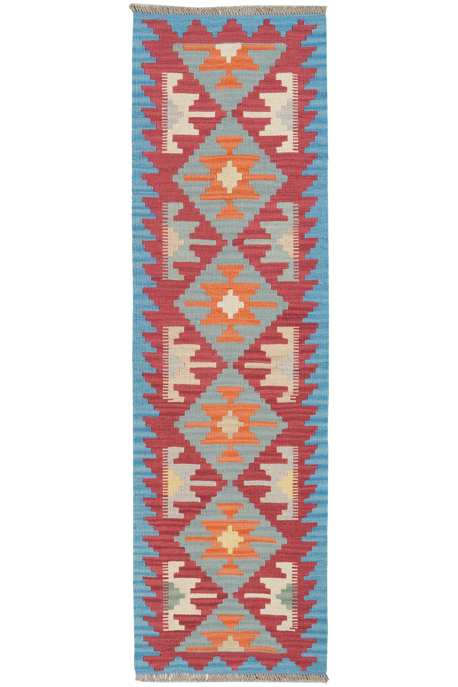 Kelim Gashgai — Handgefertigt, 198x58 cm, Blau, 100% Virgin Wool | Main view