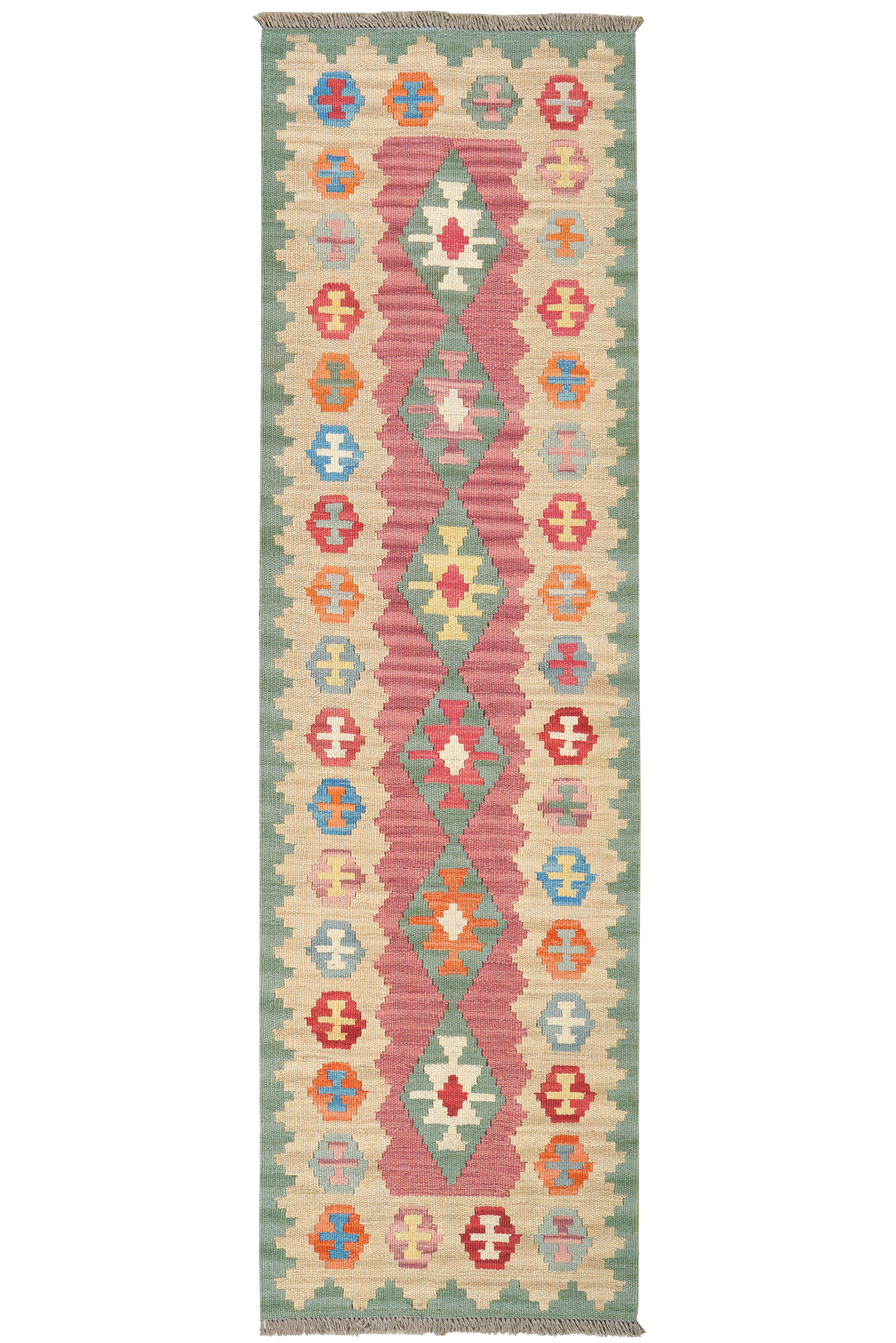 Kelim Gashgai — Handgefertigt, 193x56 cm, Beige, 100% Virgin Wool | Main view