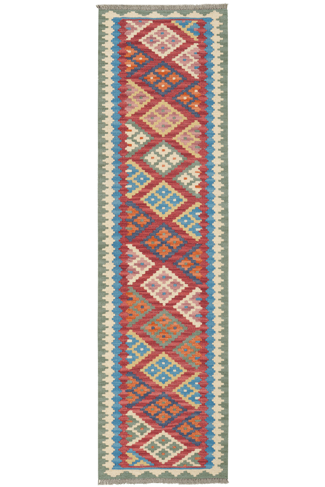 Kelim Gashgai — Handmade, 55x202 cm, Red, 100% Virgin Wool | Main view