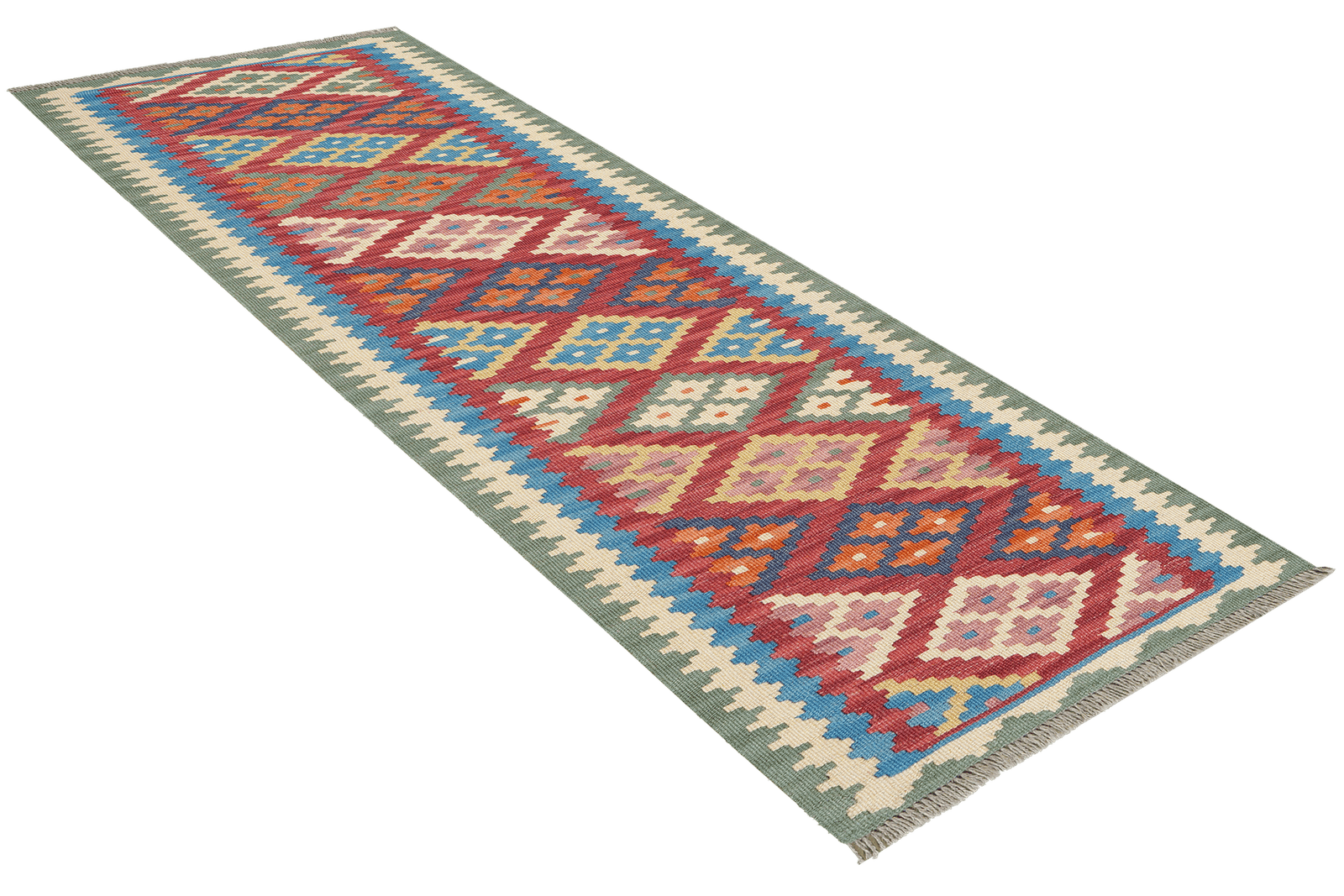 Kelim Gashgai — Handmade, 55x202 cm, Red, 100% Virgin Wool | View 4
