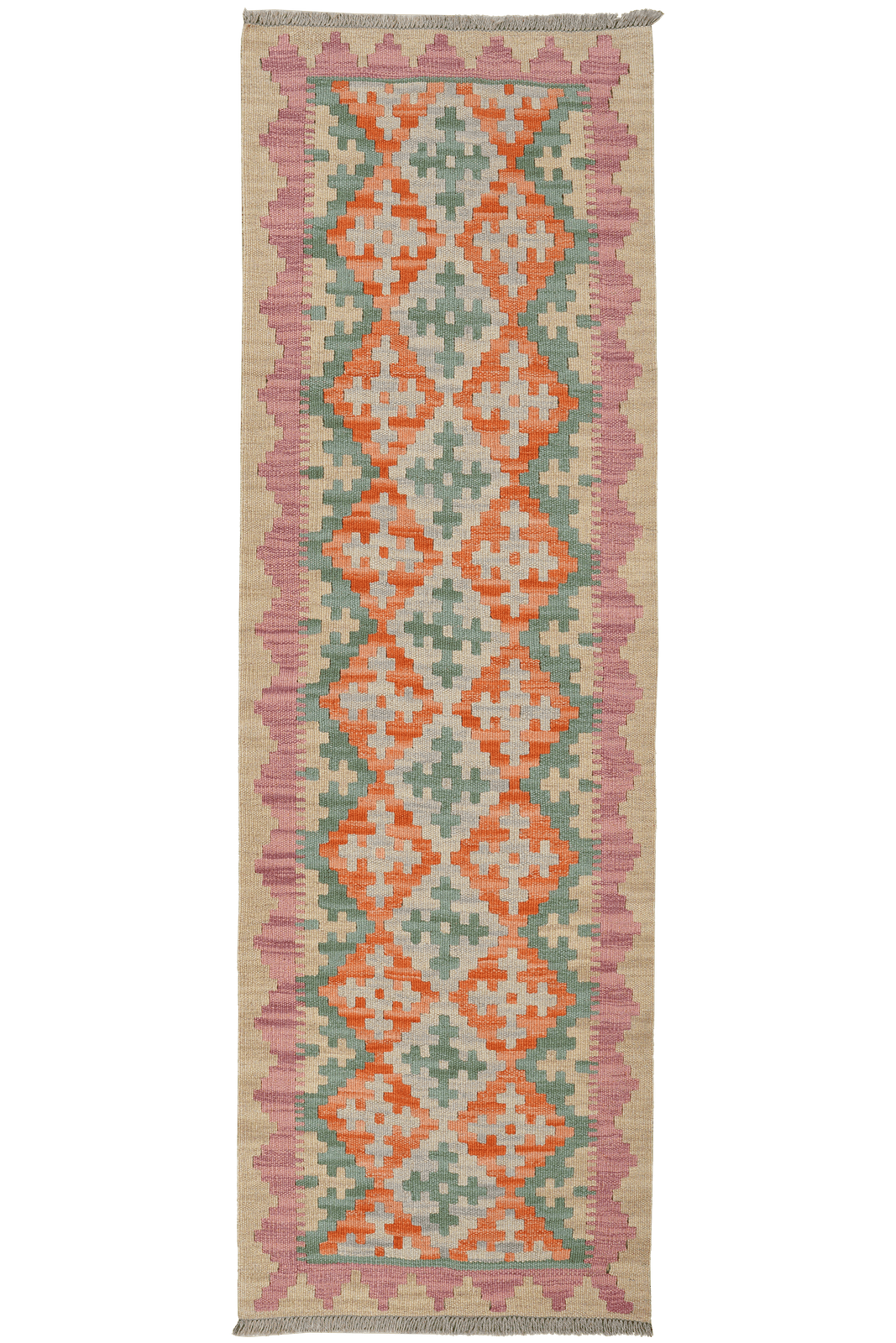 Kelim Gashgai — Handmade, 62x195 cm, Green, 100% Virgin Wool | Main view