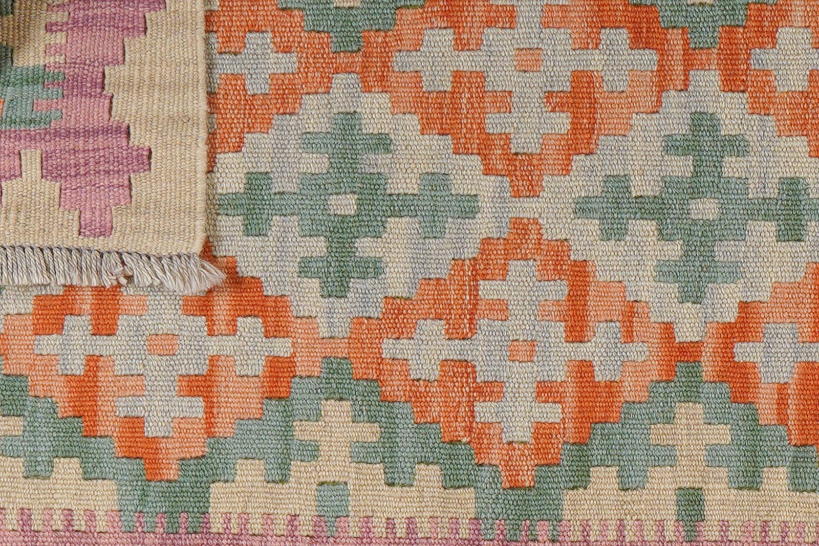 Kelim Gashgai — Handmade, 62x195 cm, Green, 100% Virgin Wool | View 6