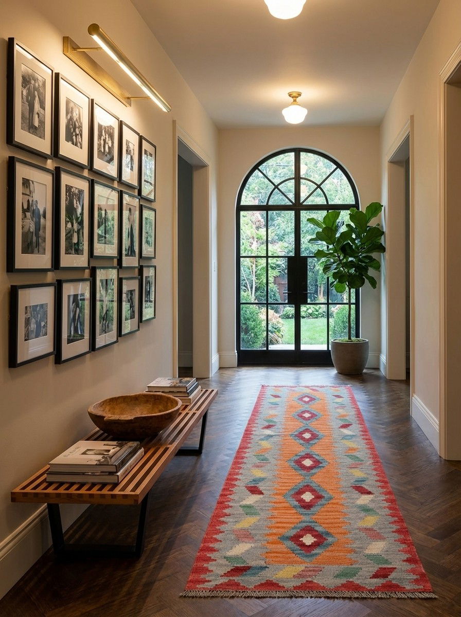 Kelim Gashgai — Handgefertigt, 200x56 cm, Beige, 100% Virgin Wool | Detail view