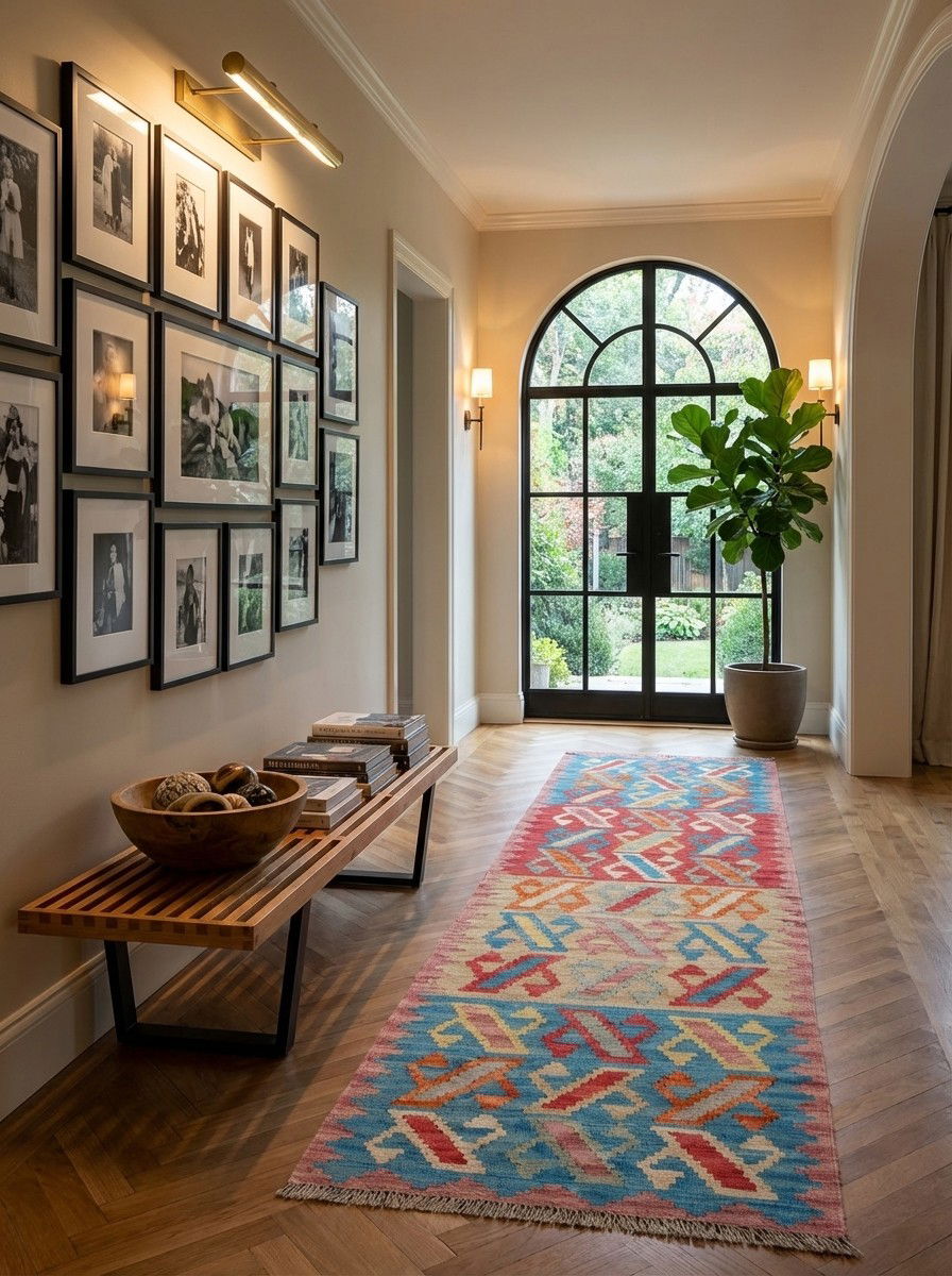 Kelim Gashgai — Handgefertigt, 205x60 cm, Bunt, 100% Virgin Wool | Detail view